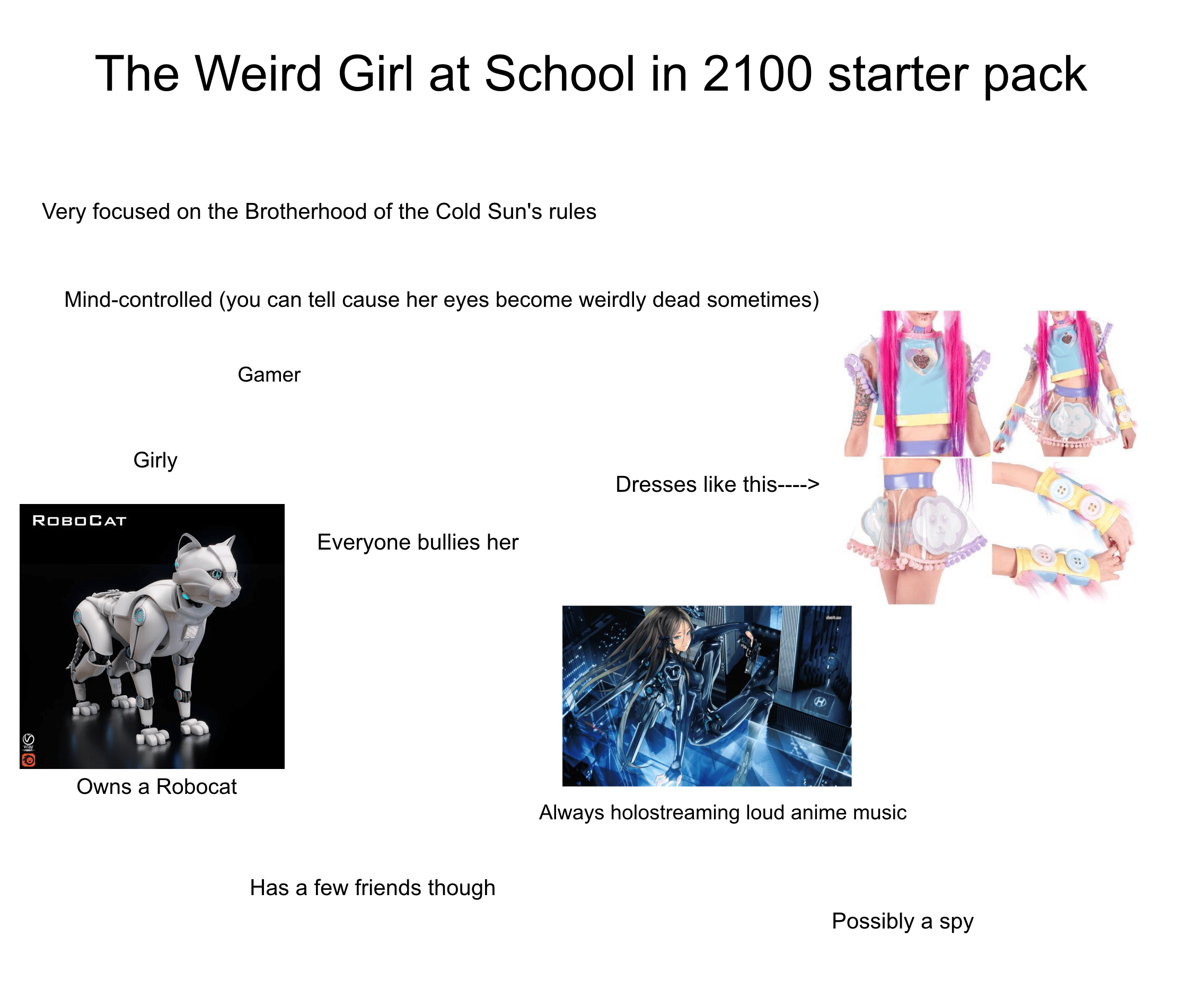 The Weird Girl at School in 2100 starter pack. r/starterpacks