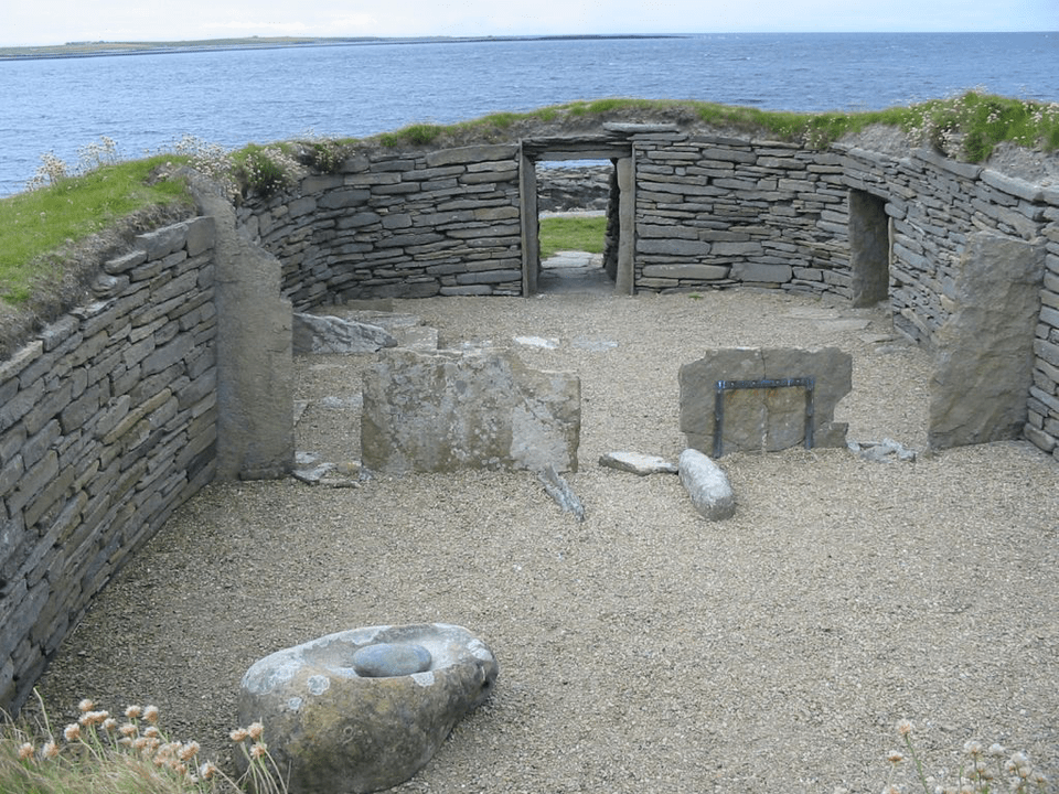 The inside of one of the Knap of Howar Neolithic farmstead buildings on