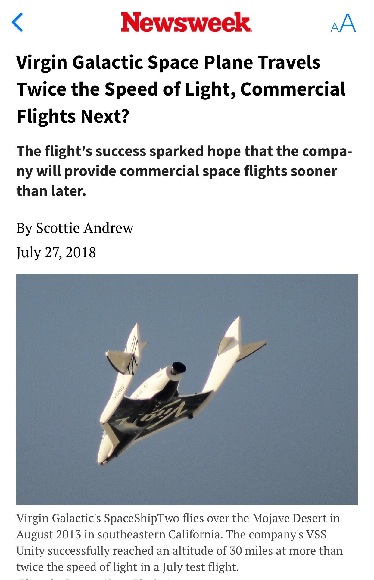 Newsweek Plane travels twice the speed of light... r/CorporateFacepalm