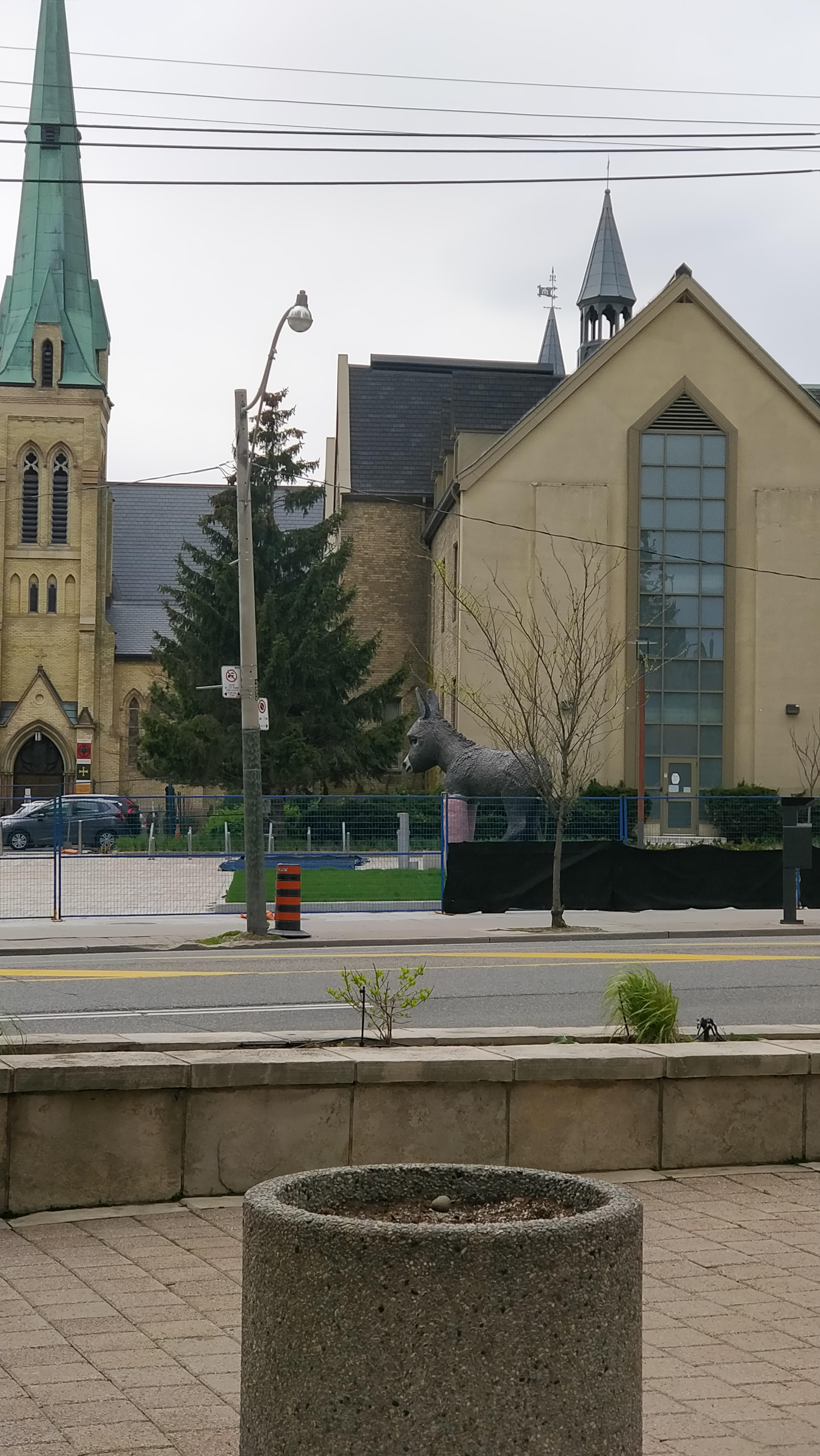 Does anyone know the context behind a new donkey(?) Sculpture infront