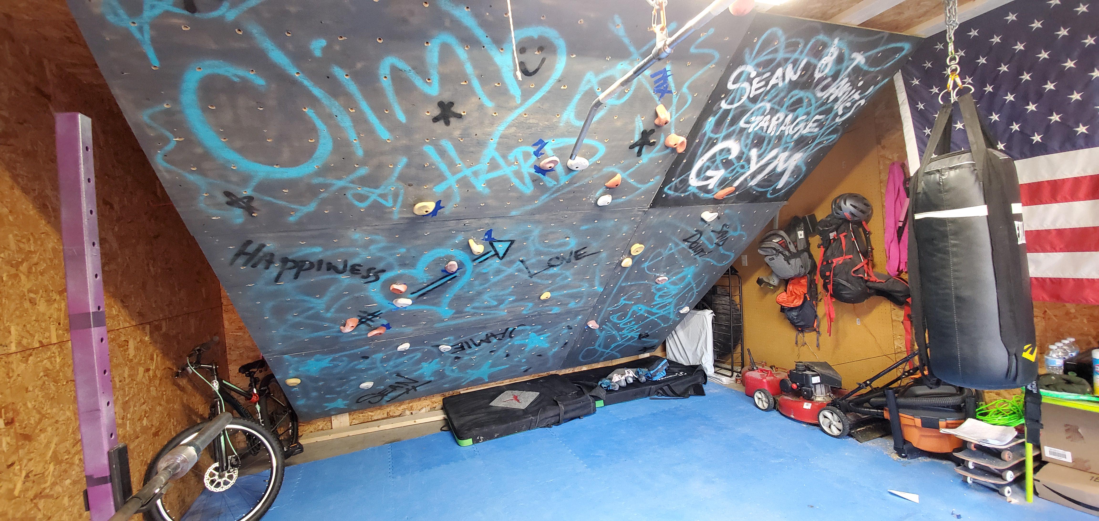 Our garage climbing wall we built when the gyms were closed! Now I can