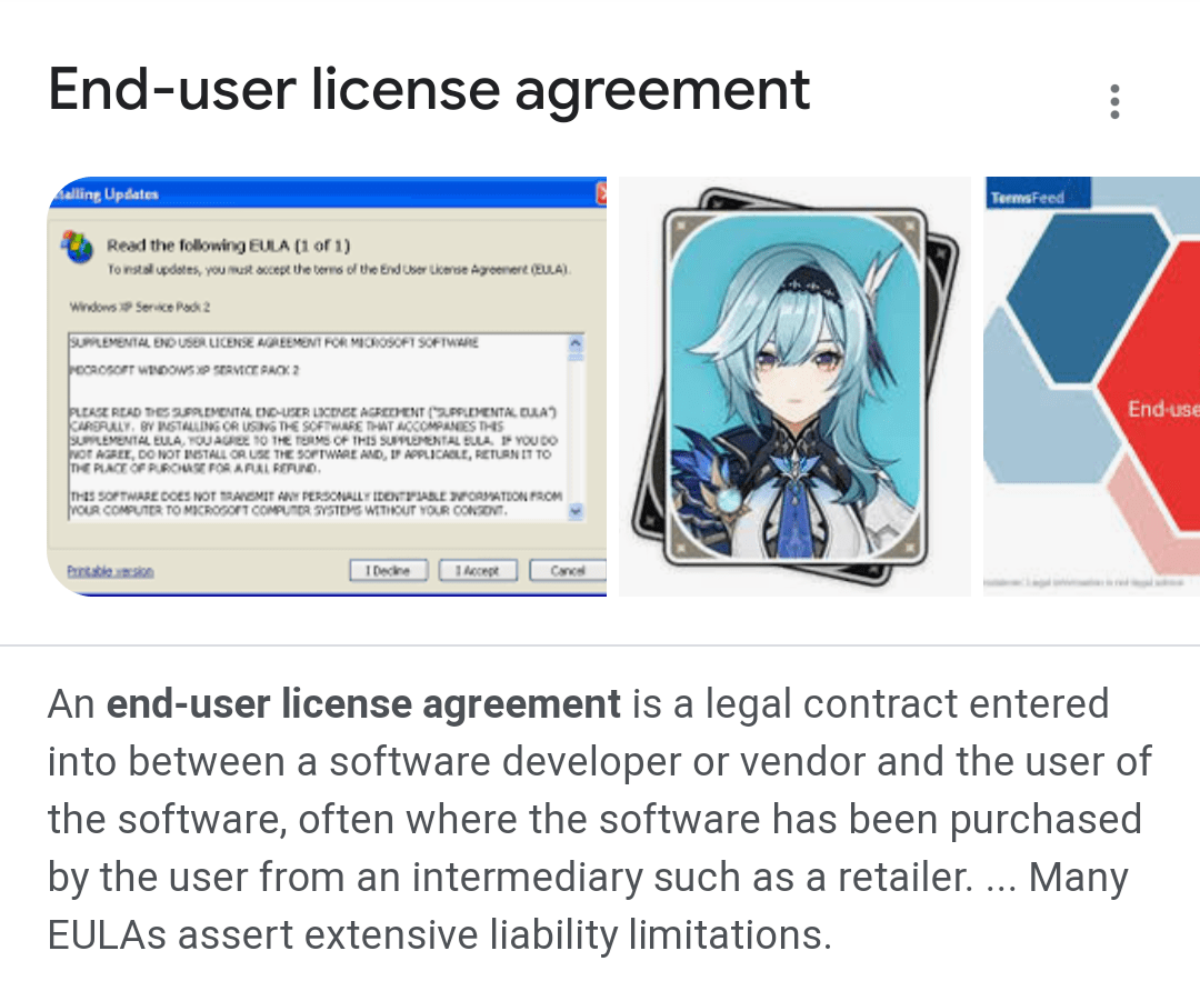 Ahh yes my waifu the Enduser license agreement r/Genshin_Memepact