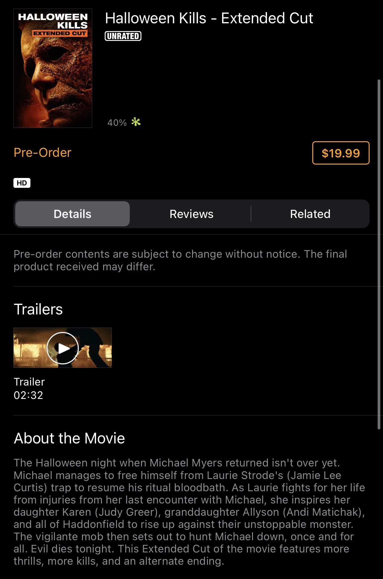 Halloween Kills Extended Cut is Available to PreOrder on iTunes r