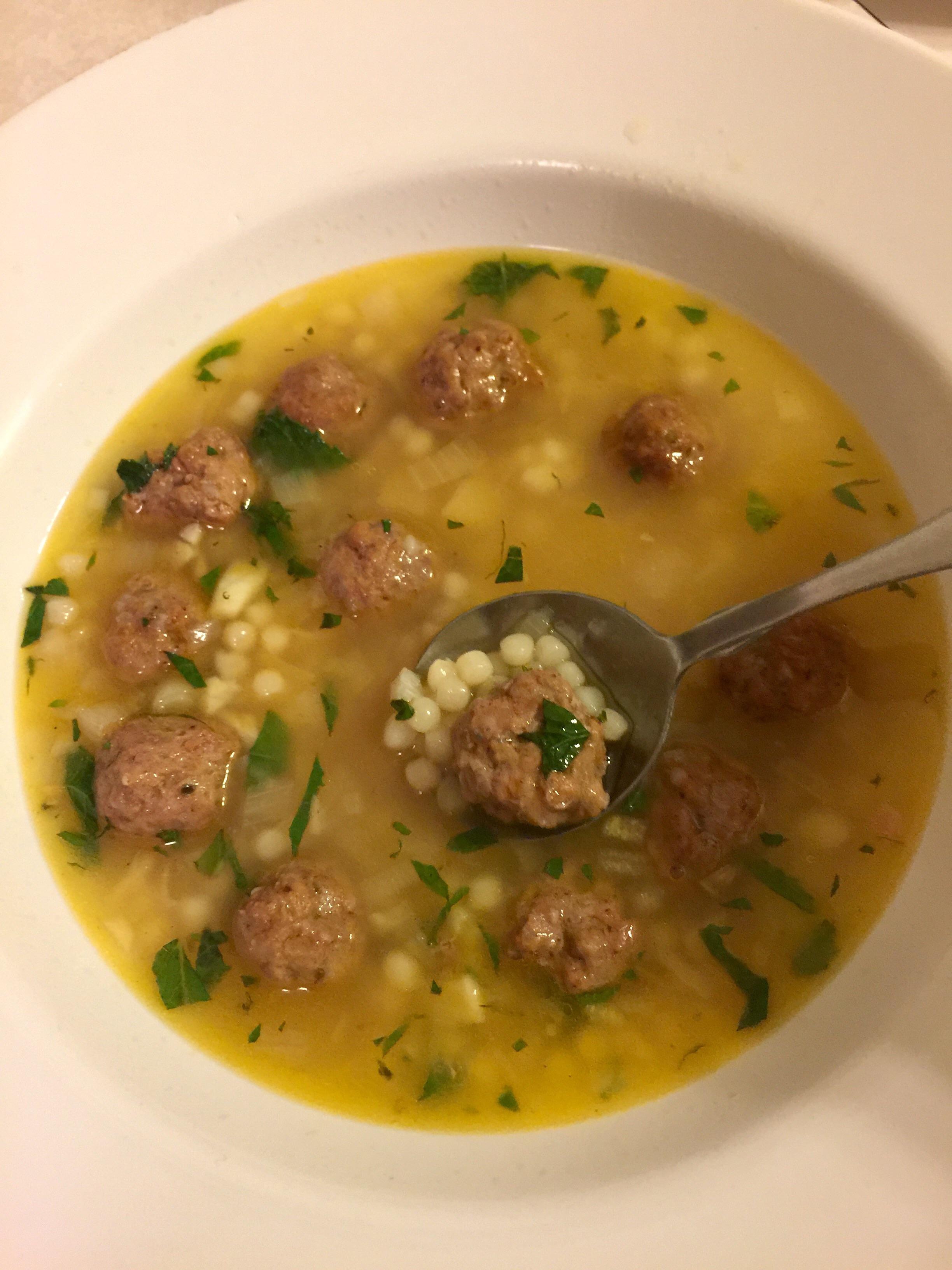 Moroccan lamb meatball soup with Israeli couscous r/tonightsdinner