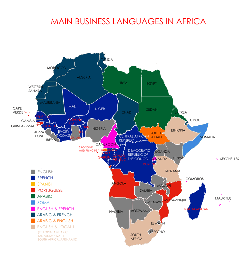 Main business languages in Africa [v2.0] r/MapPorn