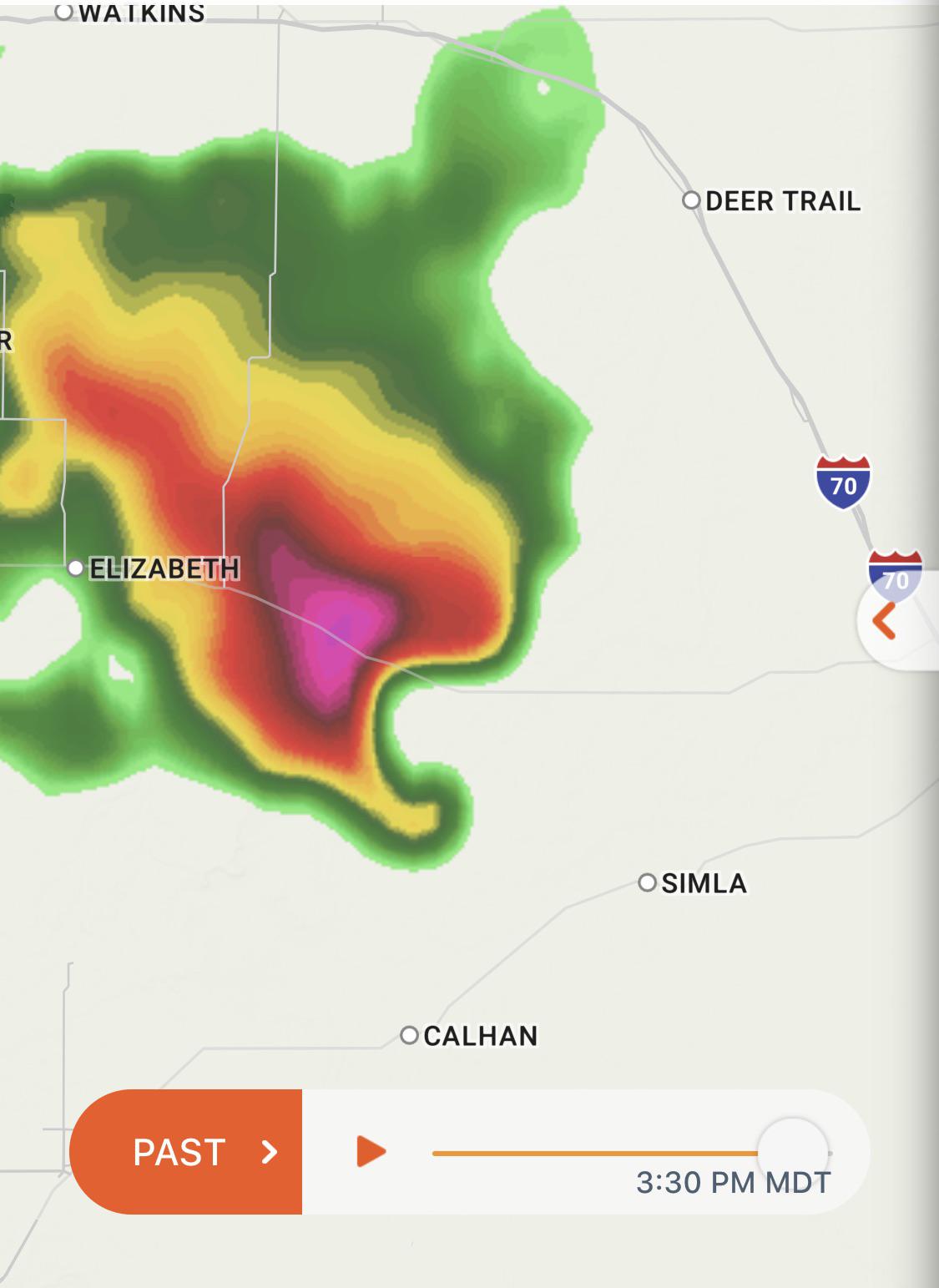 A nice hook radar return north of Calhan Colorado. r/weather