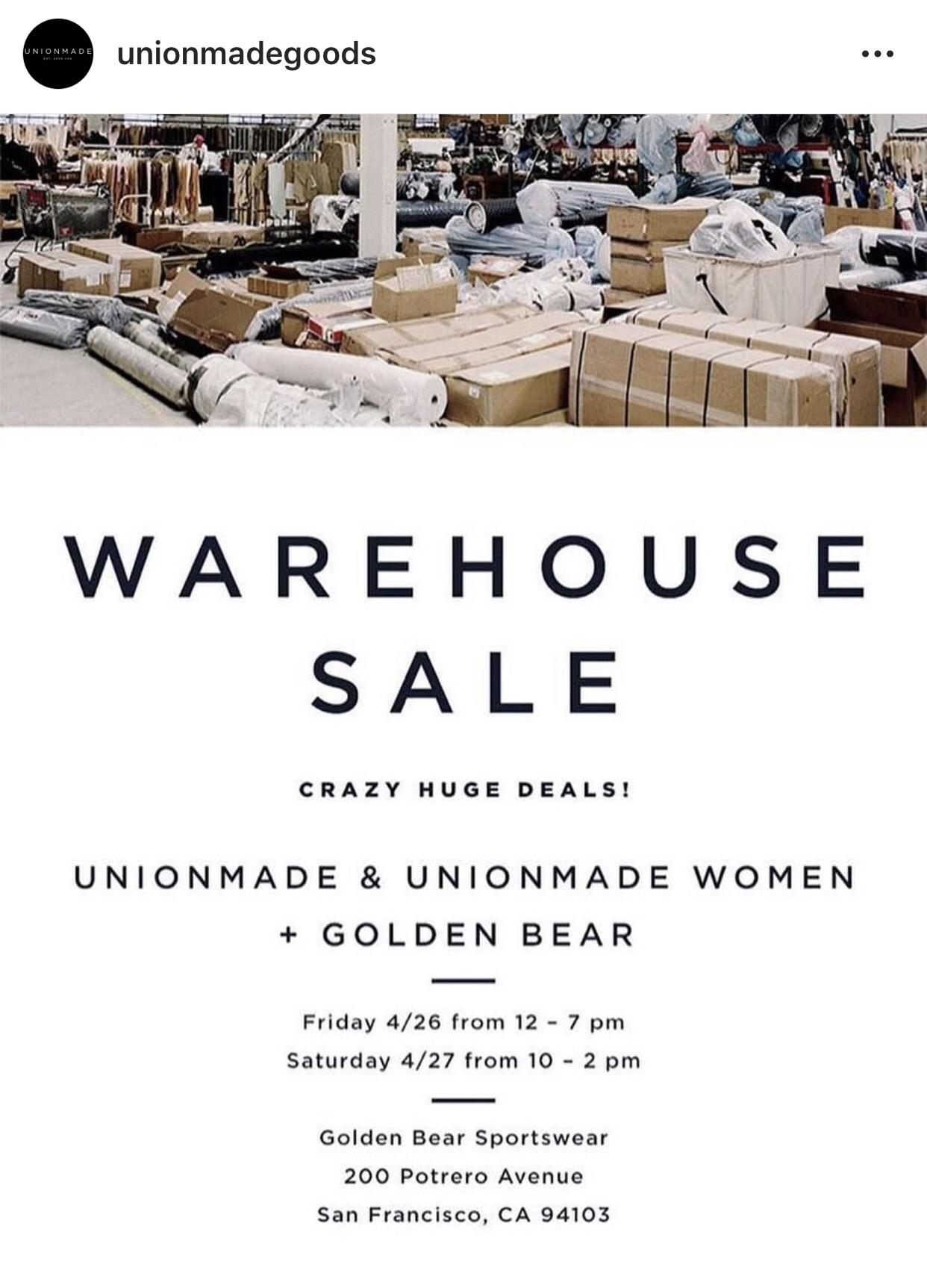 Unionmade Goods Warehouse Sale in SF. 4/264/27 r/frugalmalefashion