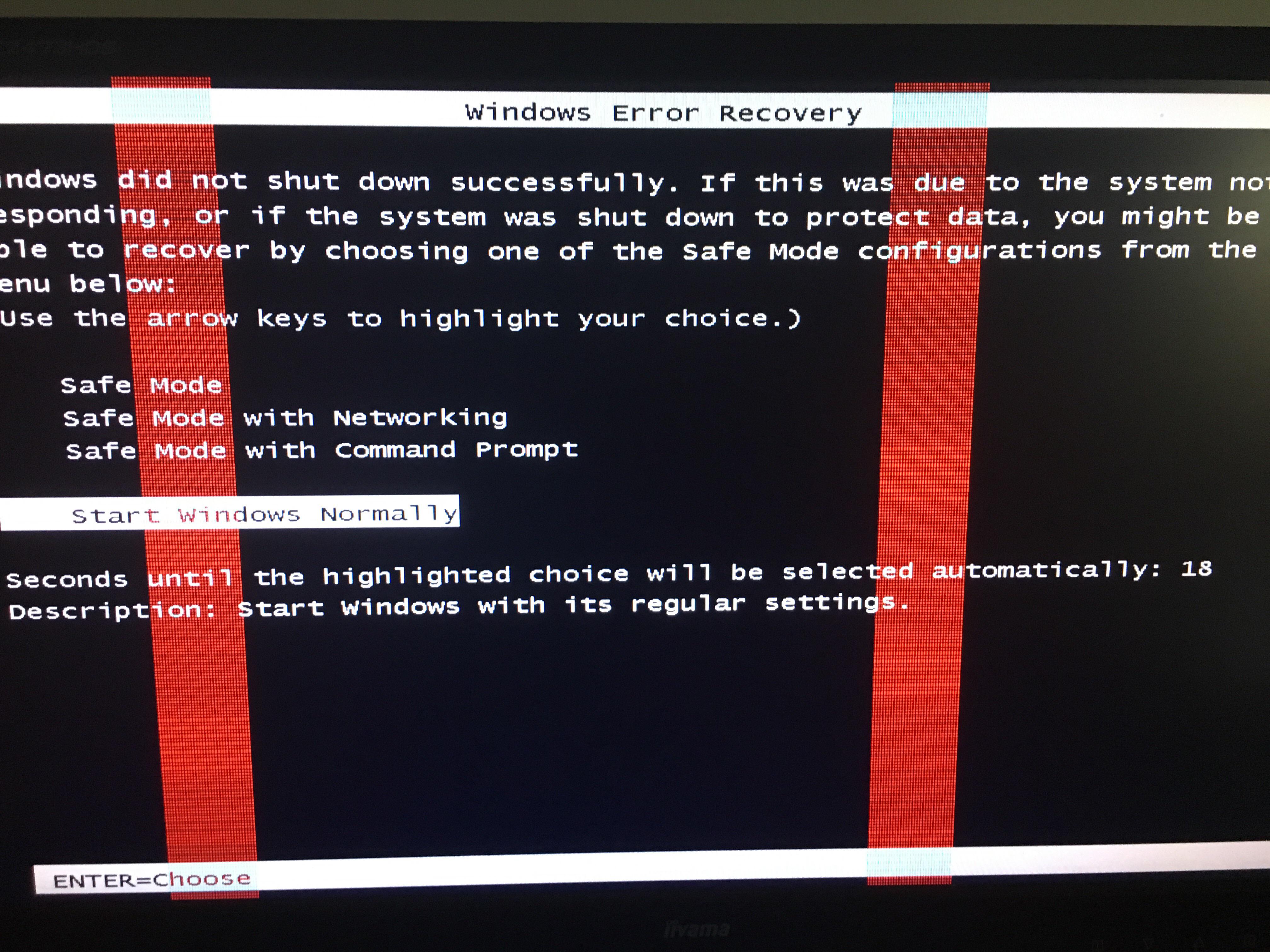 PC wont boot up, after pressing enter I get bright green screen and