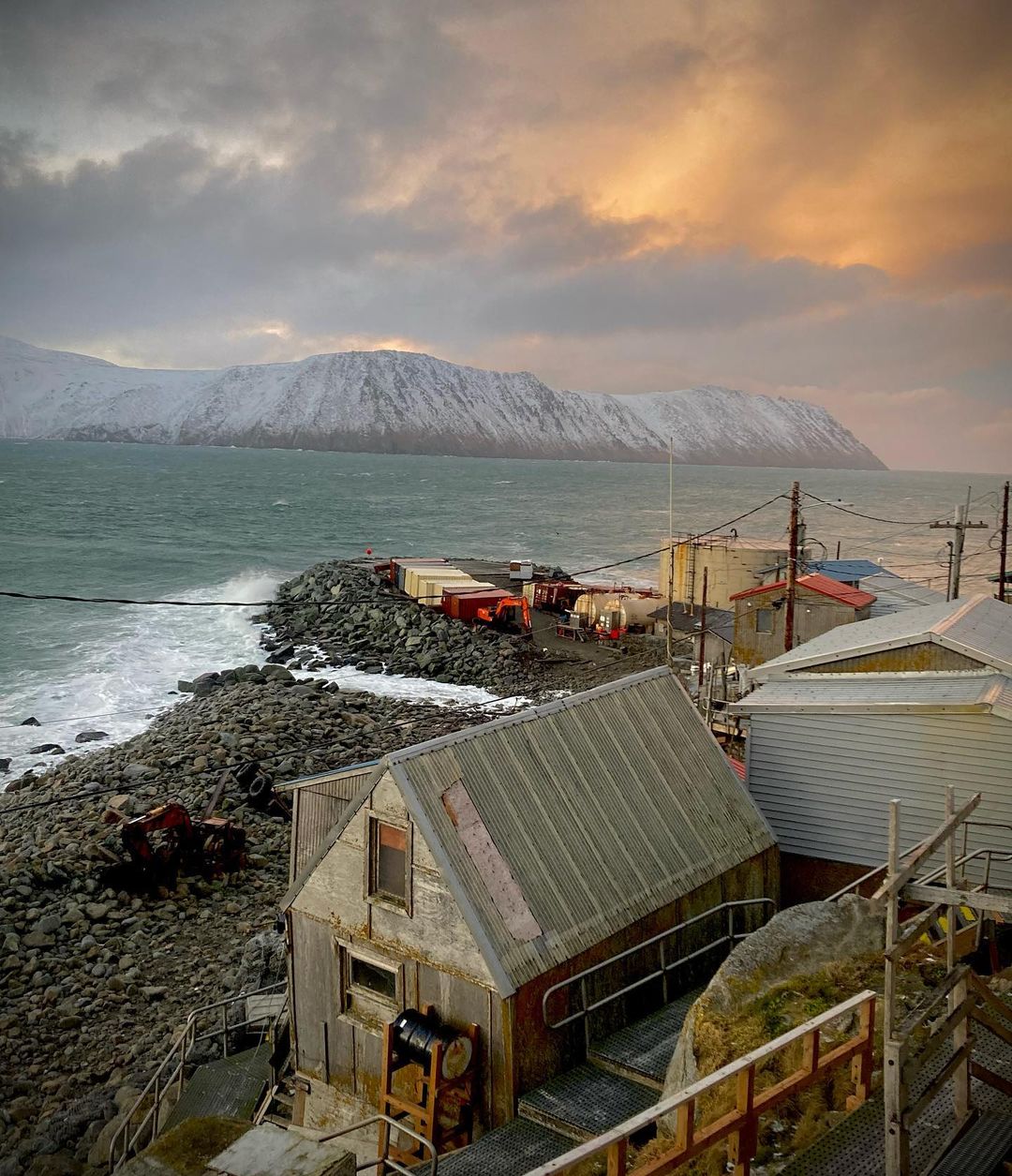 View of Sibera, Russia from Alaska, USA through Bering Strait r