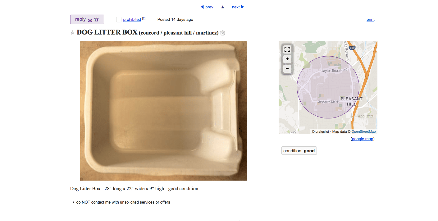 No takers after 2 weeks for this "Dog Litter Box" r/bestofcraigslist
