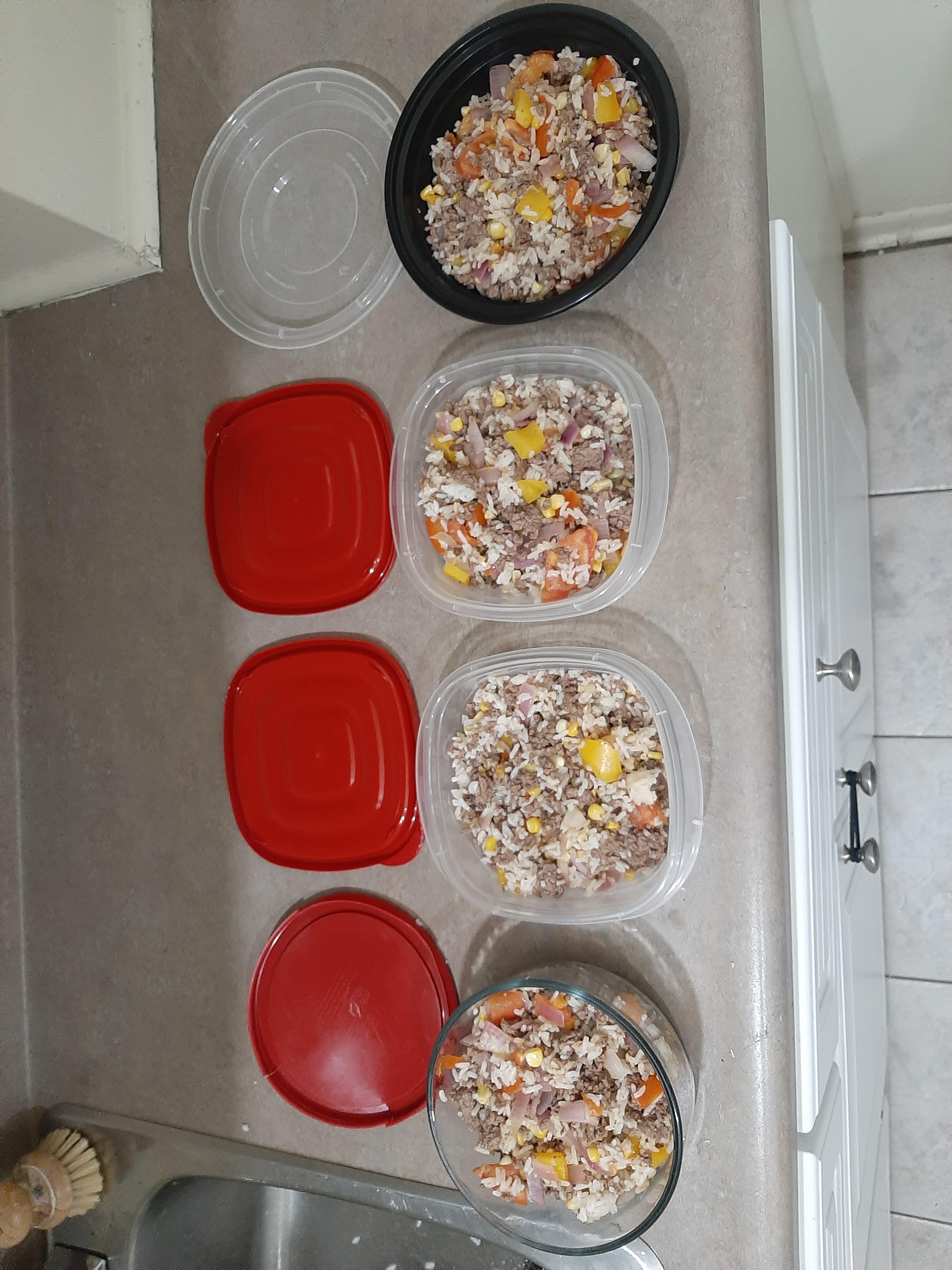 I meal prepped fried rice to bring to school this coming week! I'm taking baby steps into meal