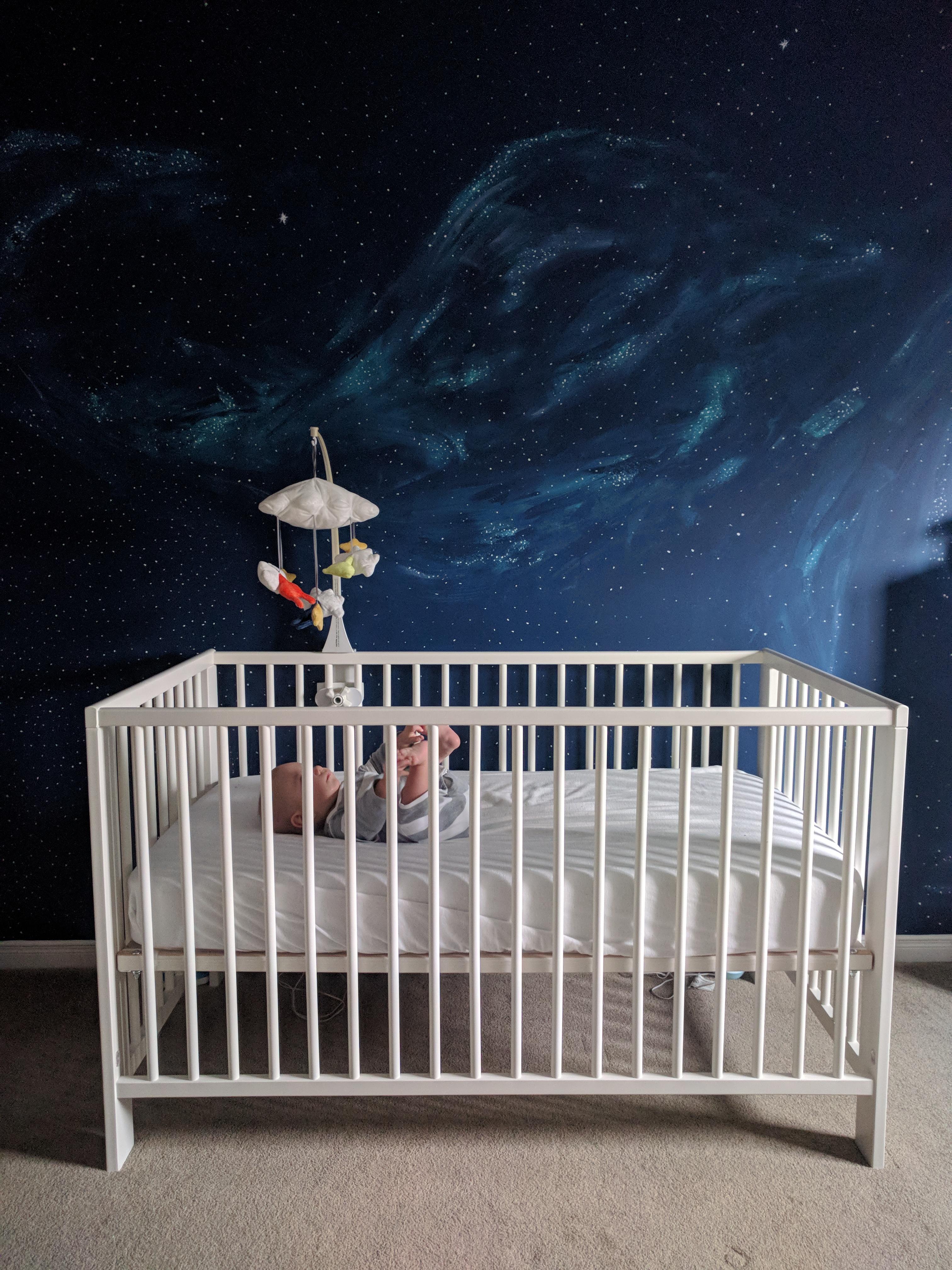 Finally done painting my son's space/sky nursery r/beyondthebump