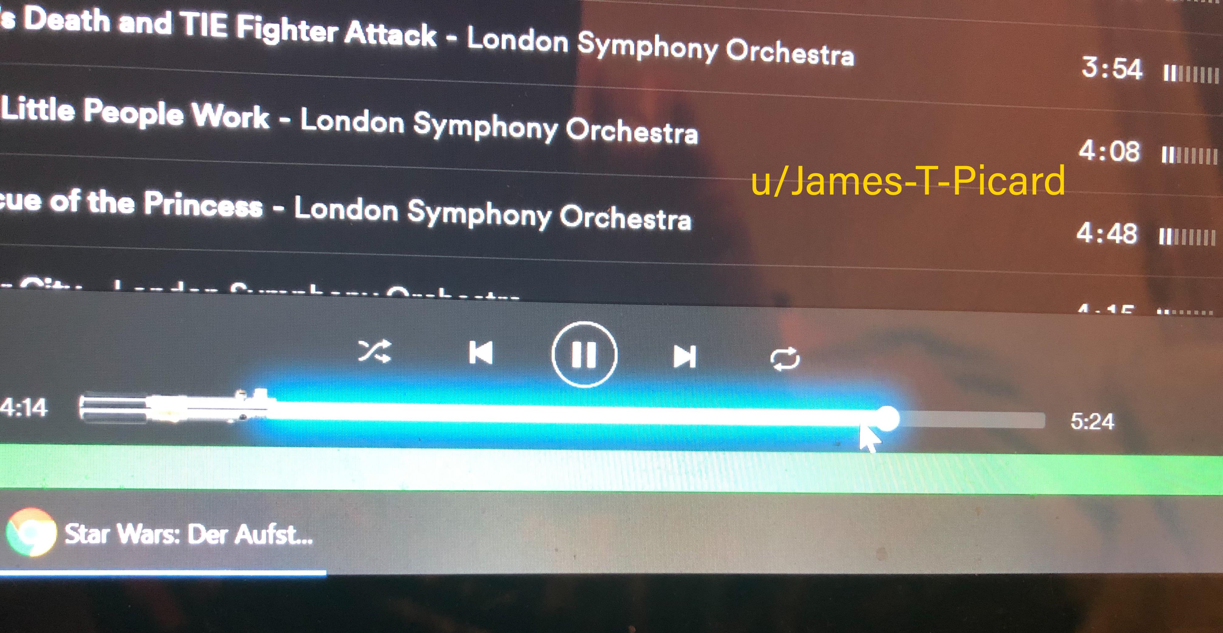 The progress bar in Spotify changes to a lightsaber when you're