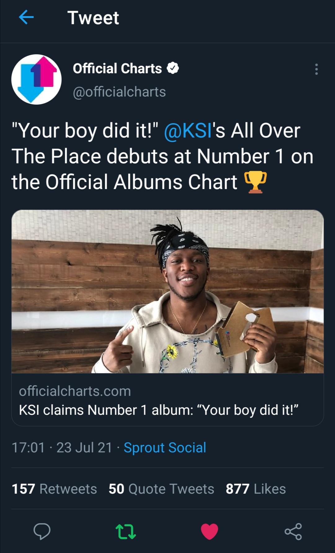 Our fatneek actually got Number 1 in the OFFICIAL UK charts. Simply