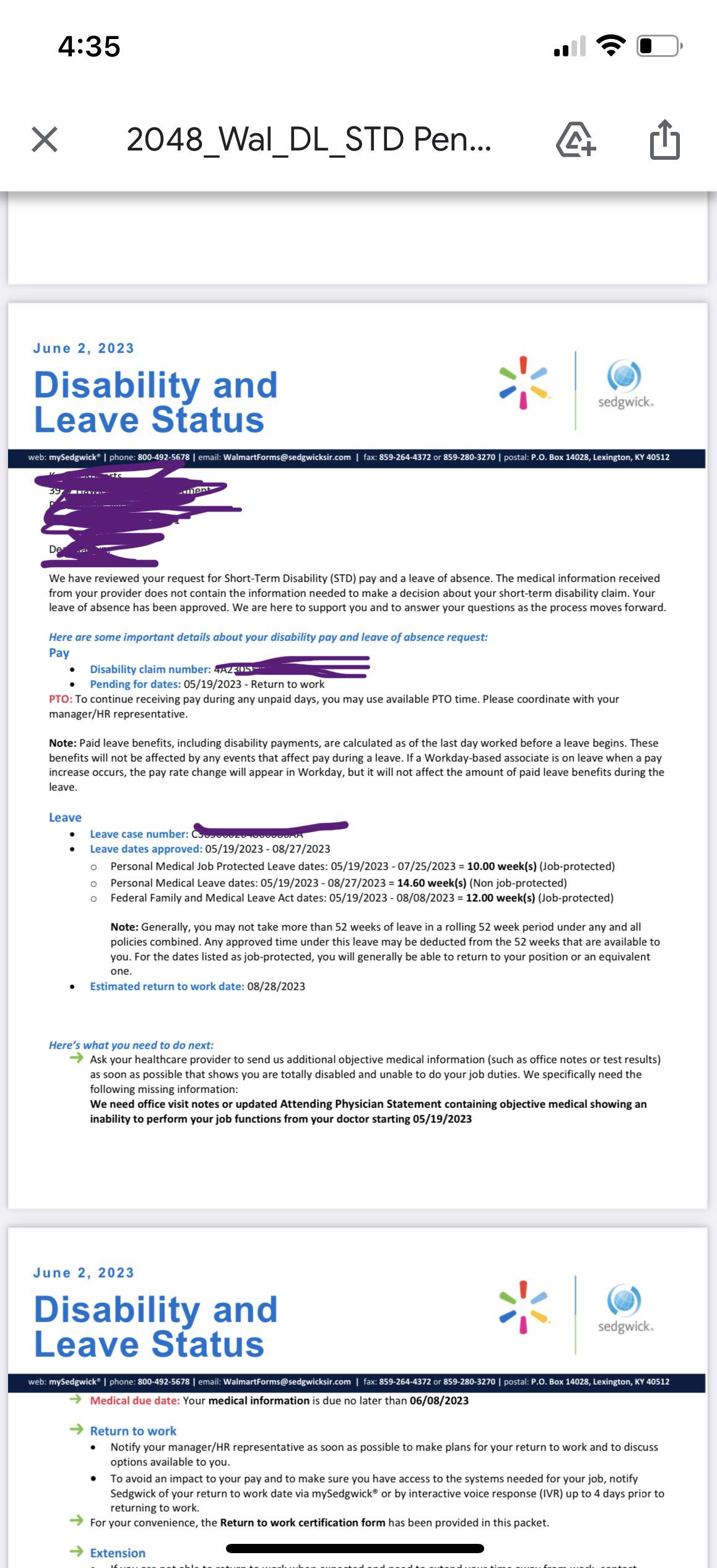 Maternity leave/FMLA/ Short Term Disability r/walmart
