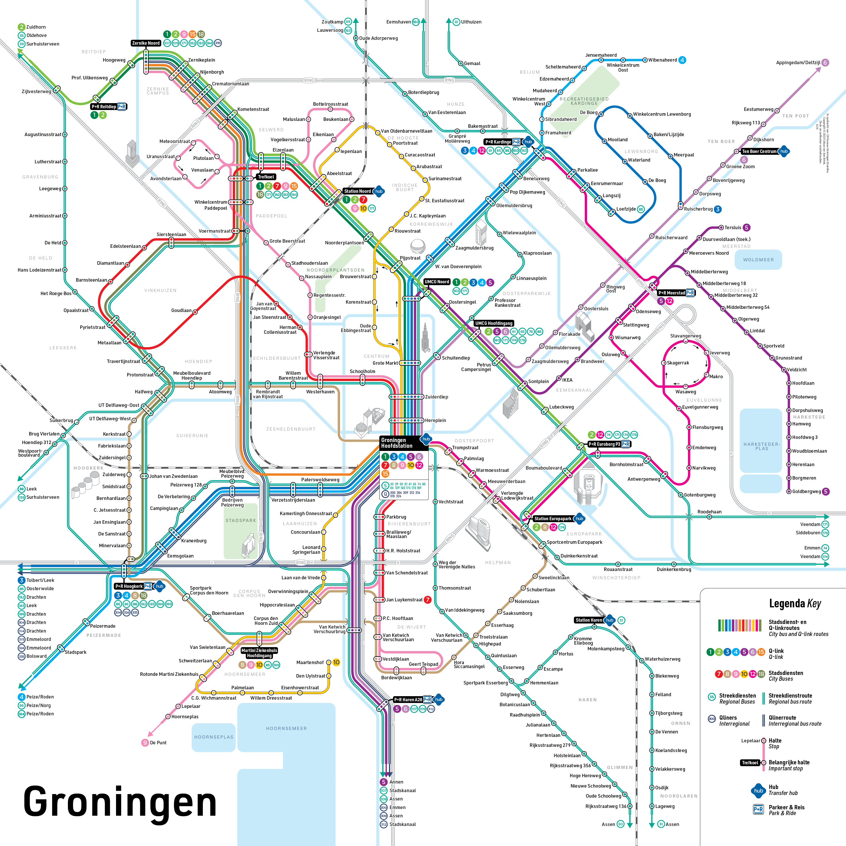 Buslijnen Groningen Stad Kaart [OC] Official Bus Transit Map of Groningen MapPorn