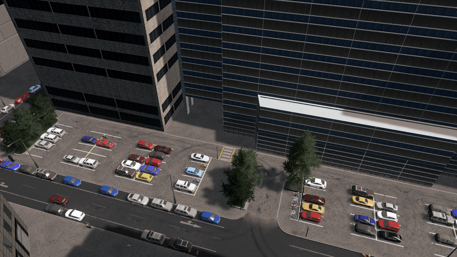 Detailed downtown parking lot r/CitiesSkylines