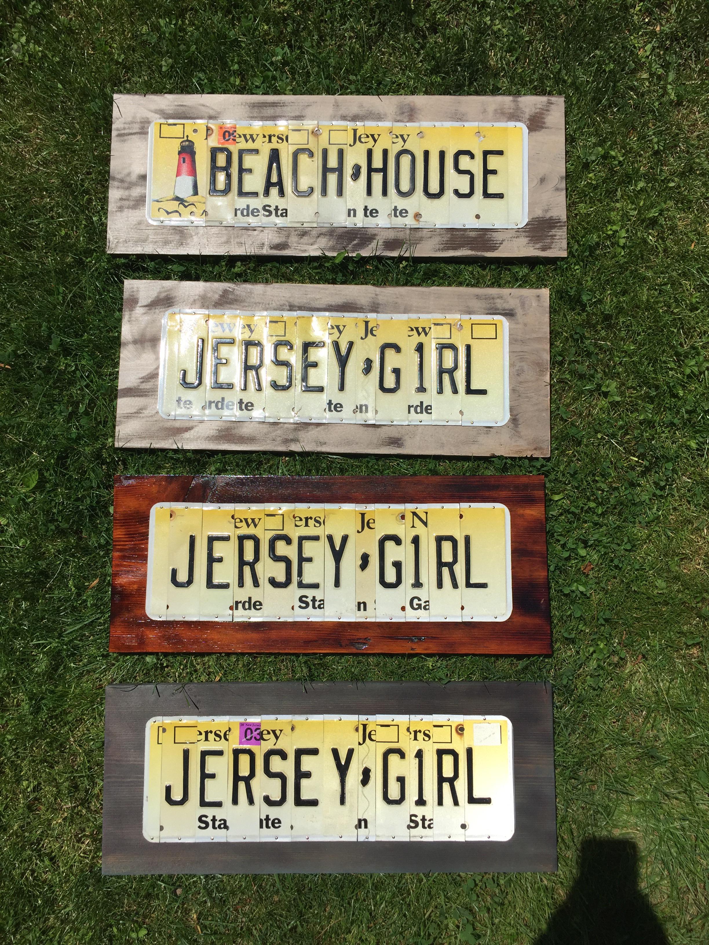 Jersey Girl license plates signs made with NJ license plates. r/crafts