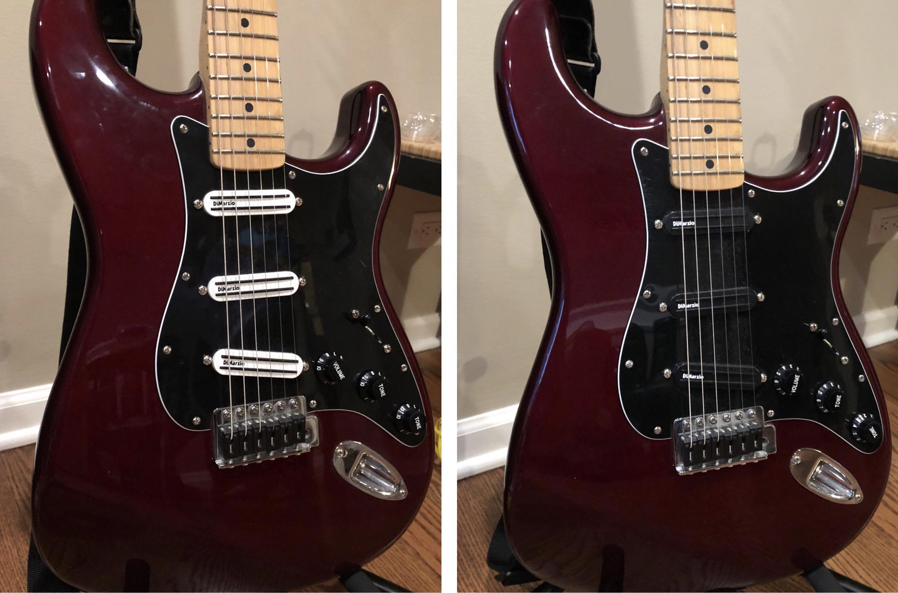 Swapped out the black pickup covers with white on my dimarzio pickguard
