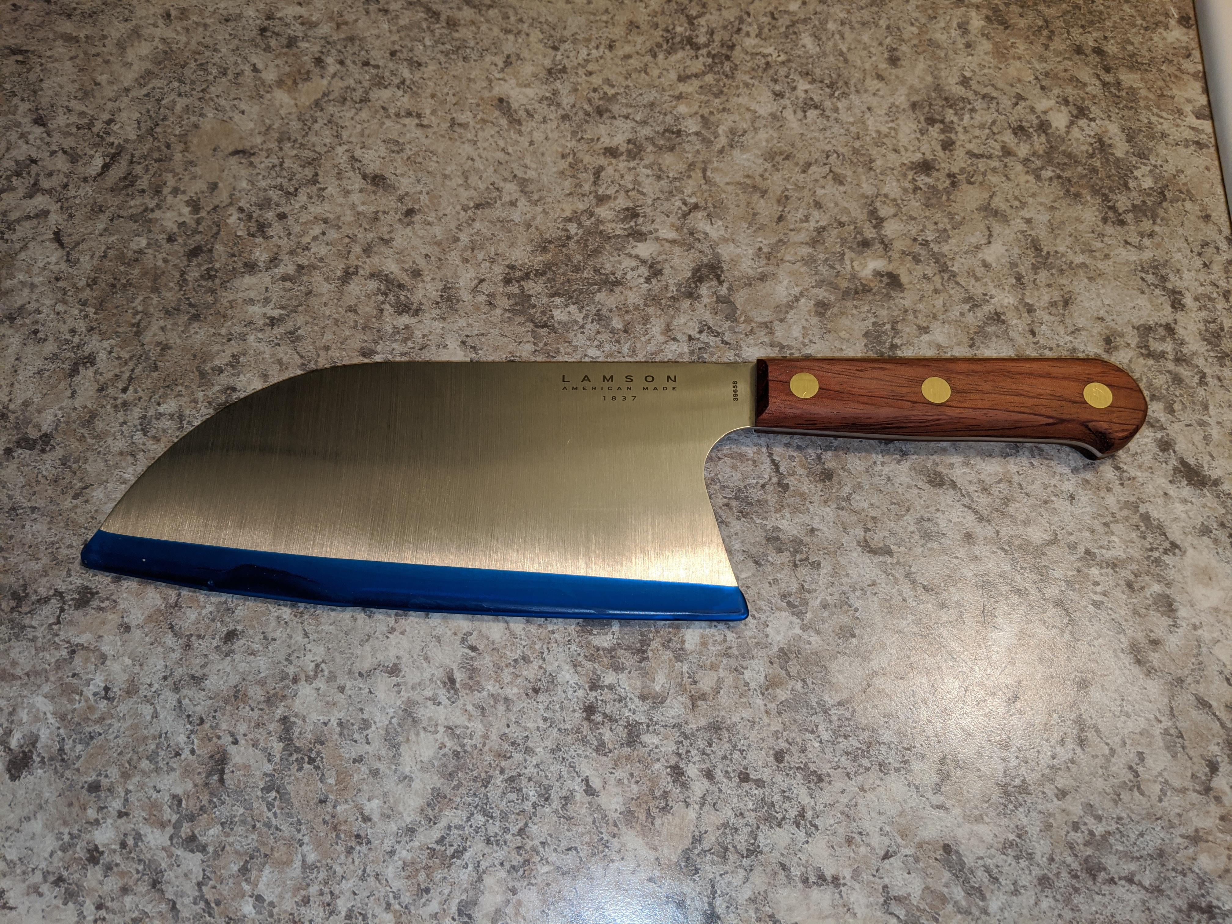 The Lamson 8" Santoku Cleaver. The sound it makes on the sharpening