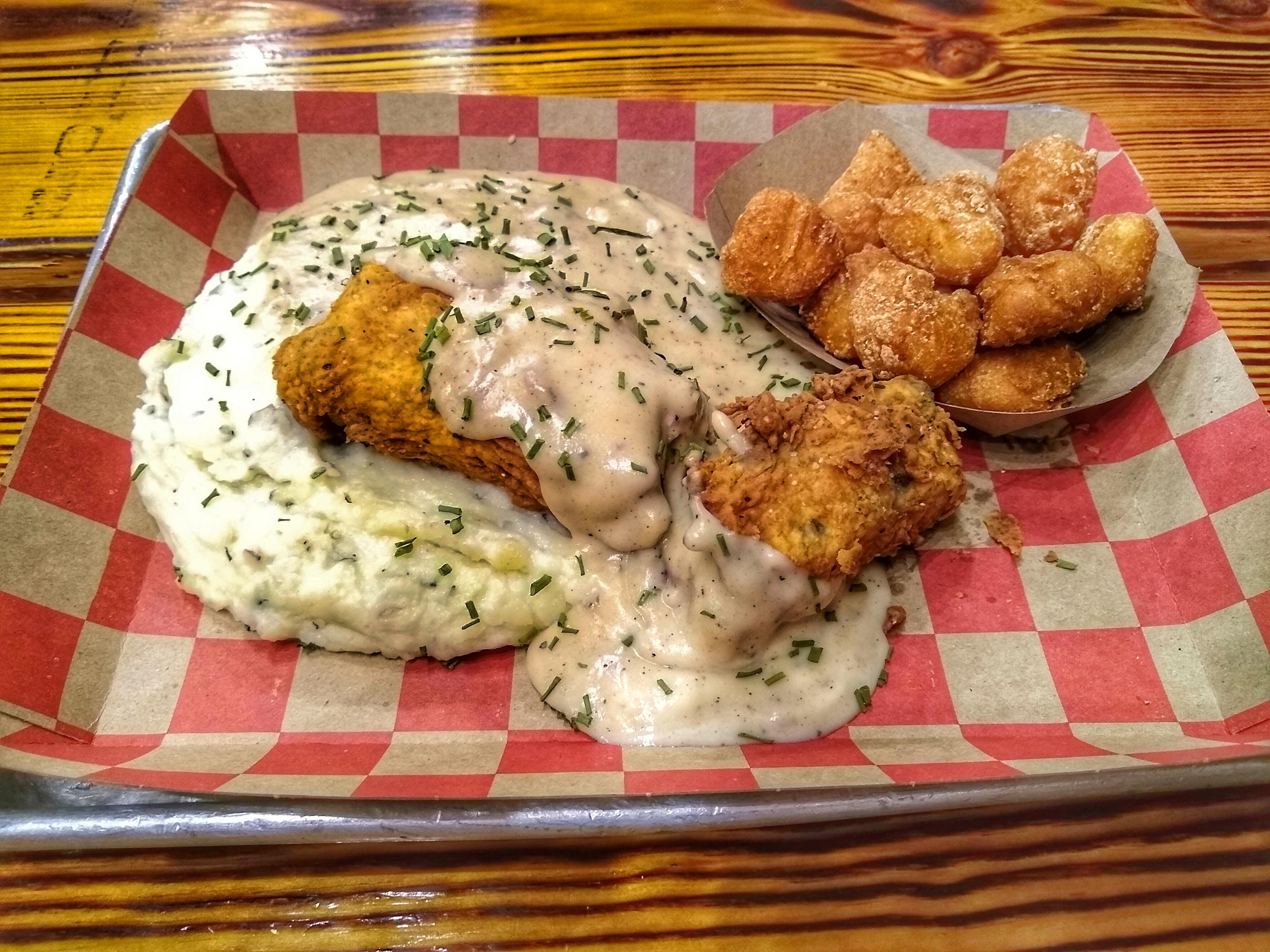 Chicken Fried Brisket and Corn Fritters from Intrinsic BBQ in Garland Texas r/BBQ