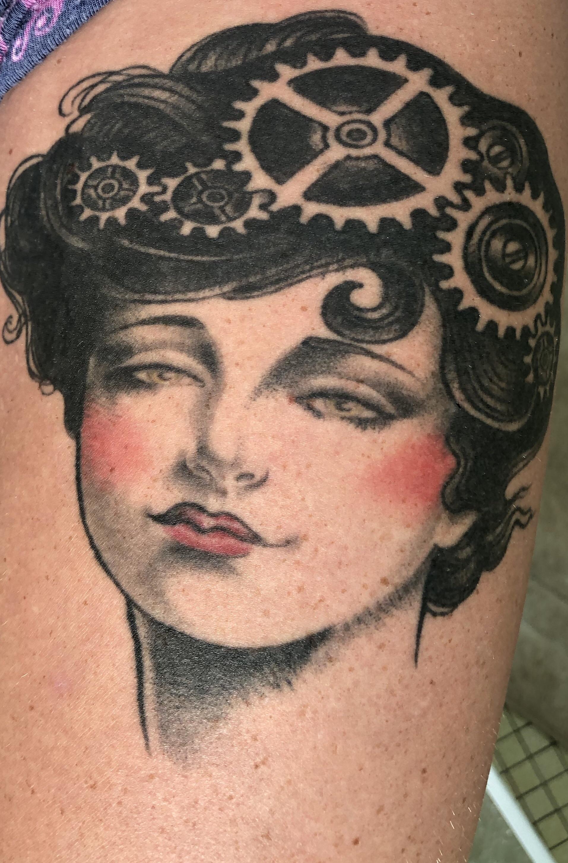 “Gear Head” by Diego Mannino at Daredevil Tattoo in New