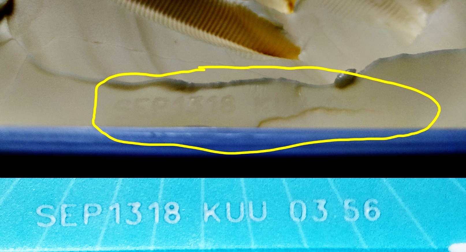 This butter has its expiration date printed on the butter. r