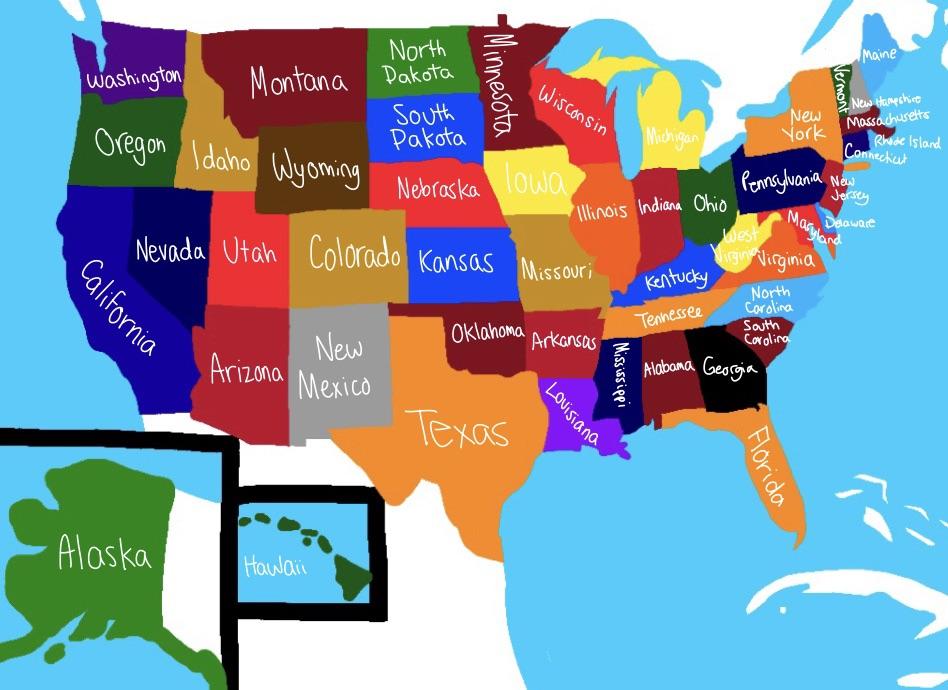 I drew and colored this United States map on my phone. I assigned the