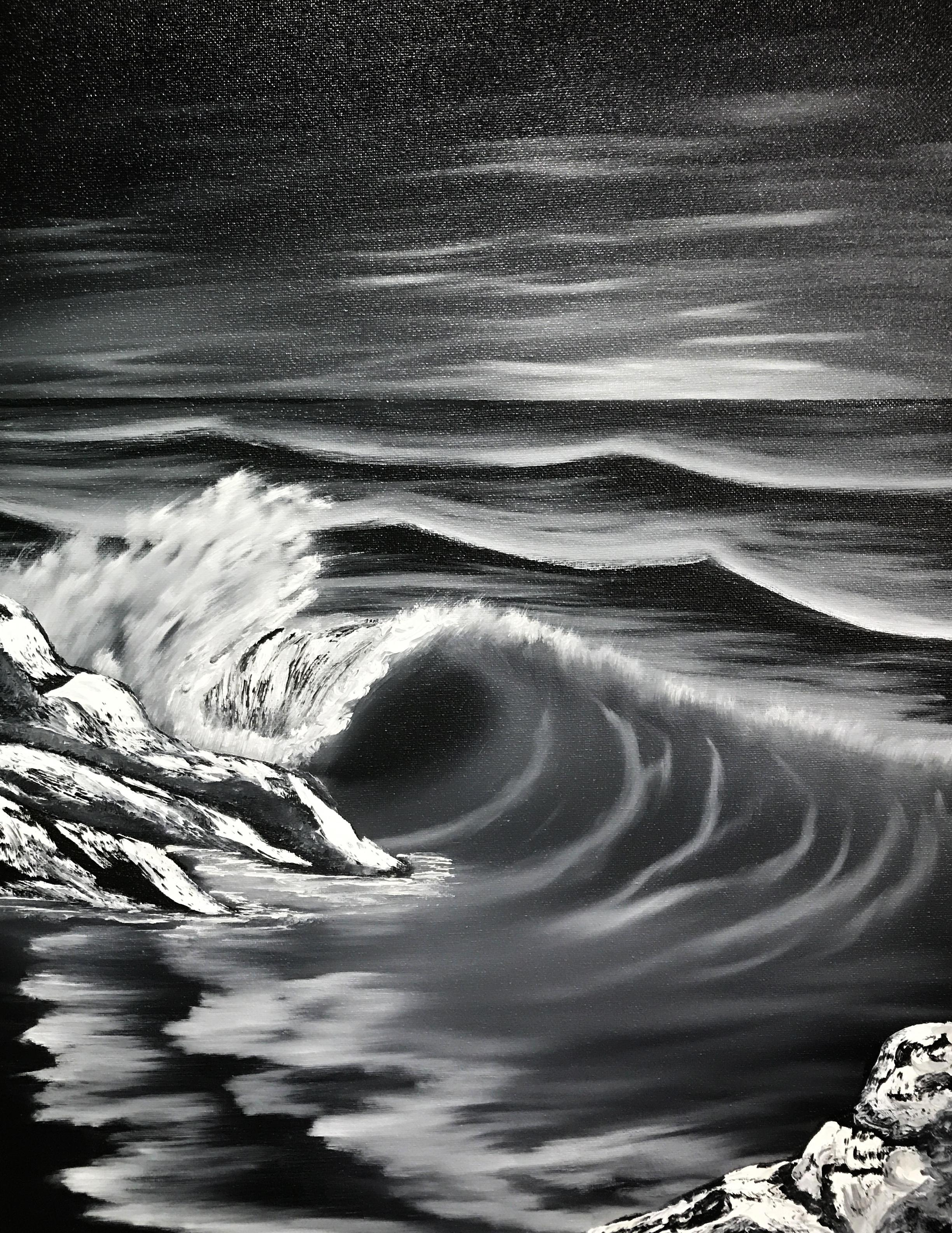 Black & White Only Seascape (Oil, Canvas, 16x20) r/Art