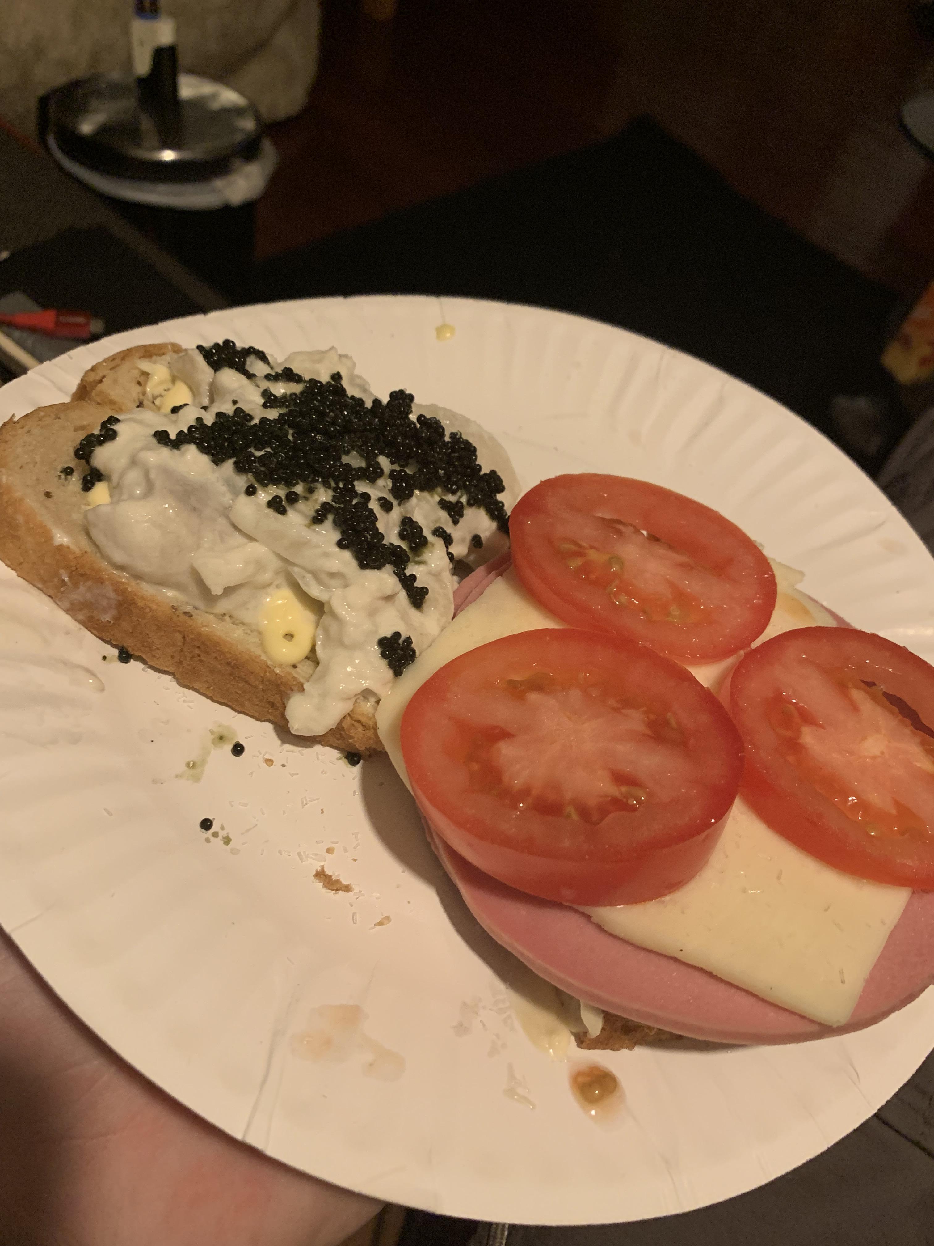Bologna(Doctor’s sausage) with tomatoes and pickled herring in sour