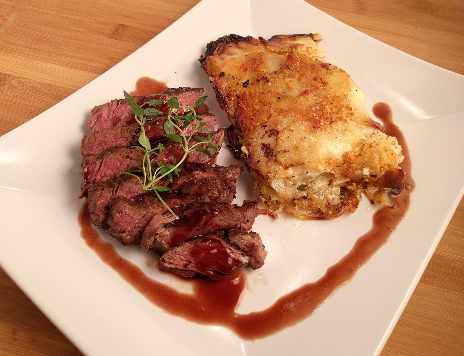 [Homemade] Potato Gratin, Tenderloin & Red Wine Sauce r/food