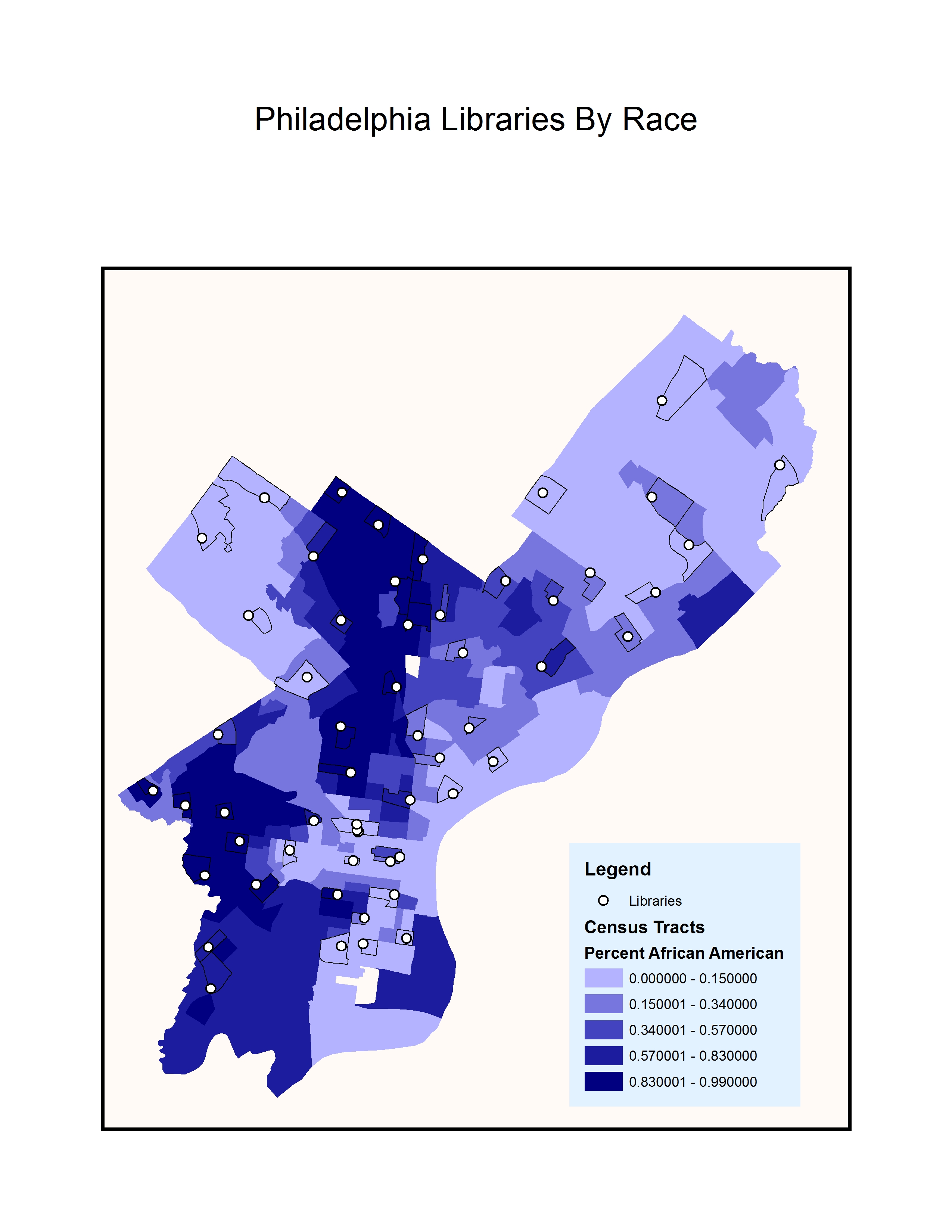 Libraries by Census Tract Symbolized by African American Population