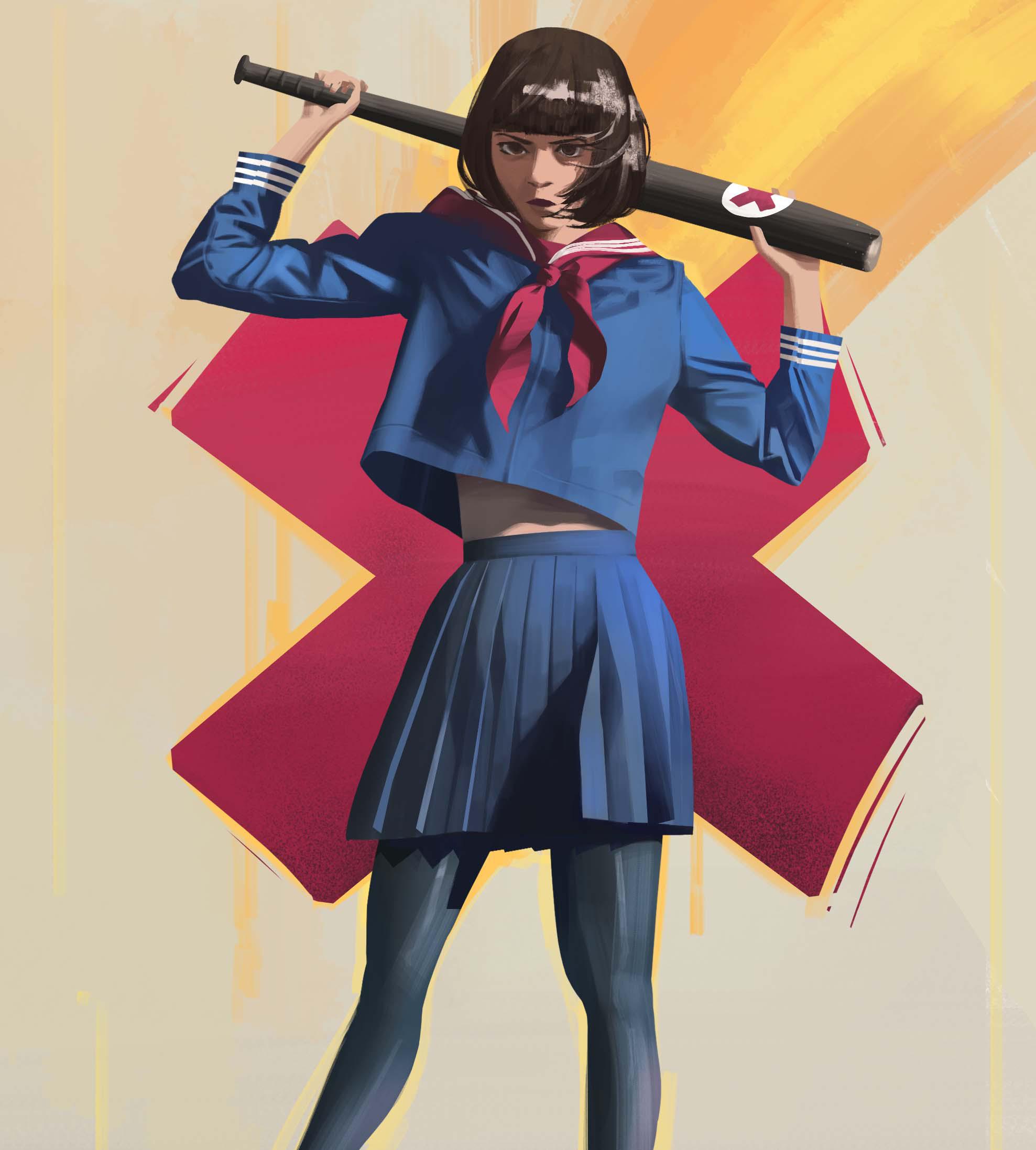 [OC] I did a study of a japanese girl with baseball bat r
