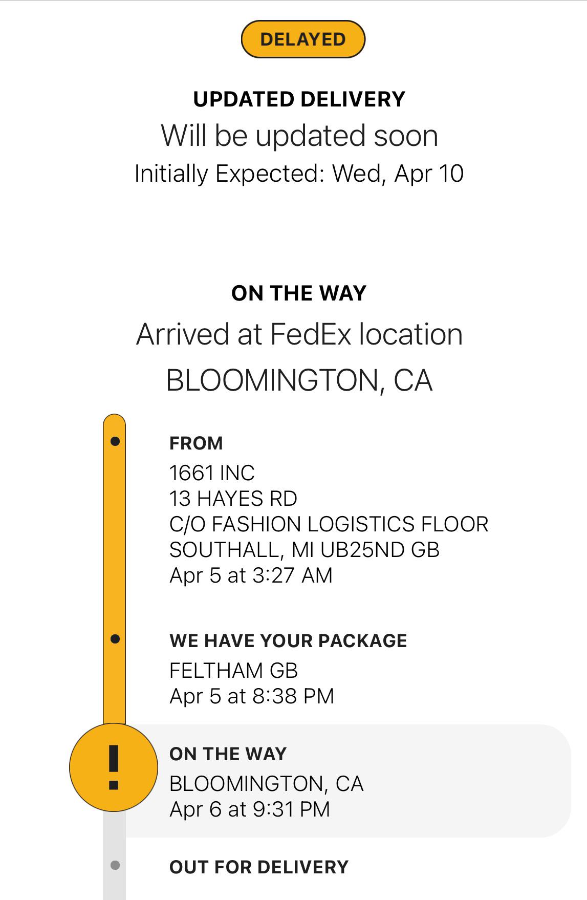 FedEx Package delayed for 5 days Bloomington California r/FedEx