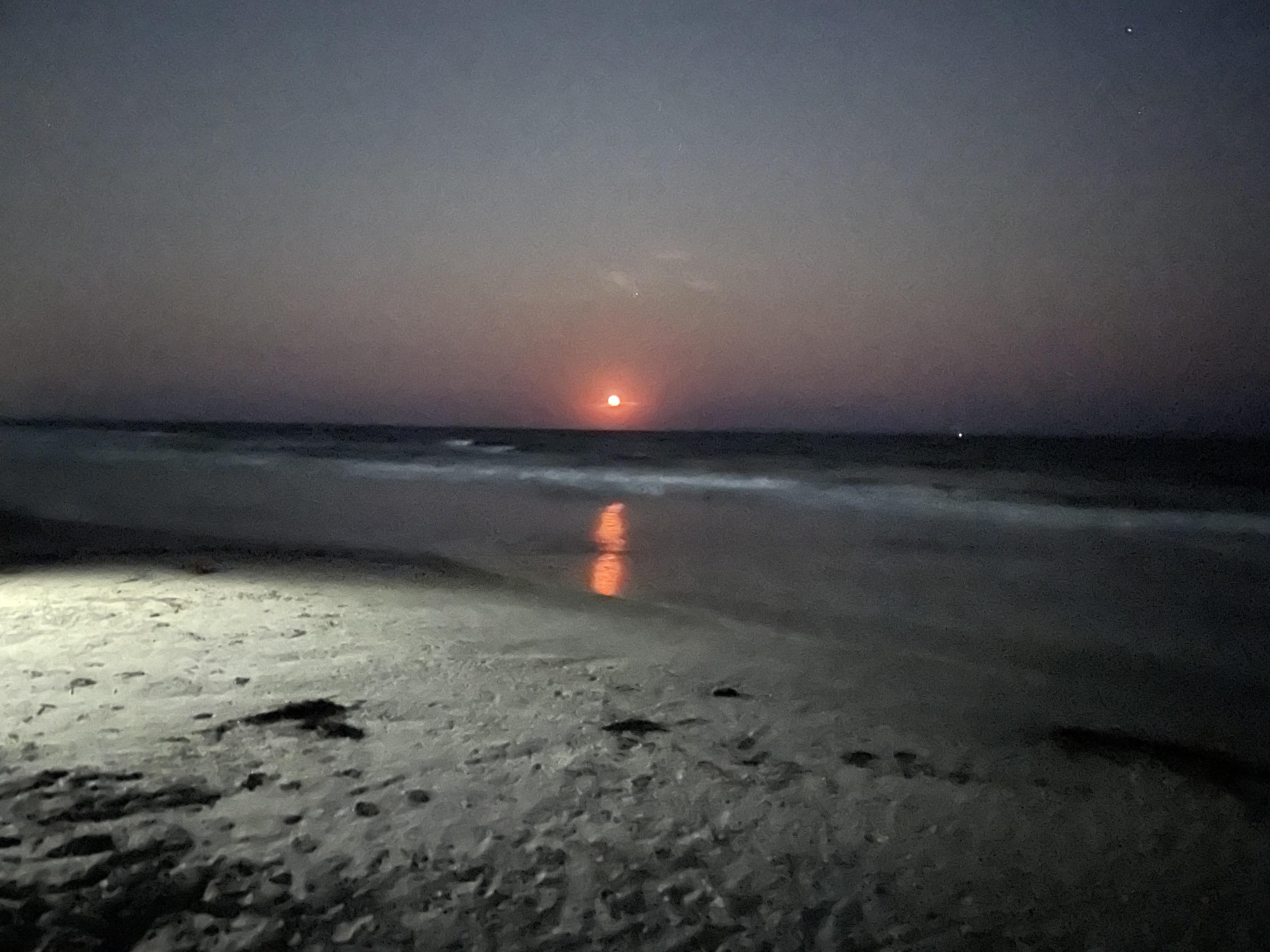 Red Moon Rising over Sunset Beach [Cell Phone Picture, Sorry] r