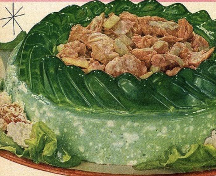 pickled tuna in a lime jello mold serving now at the supp n sip! if