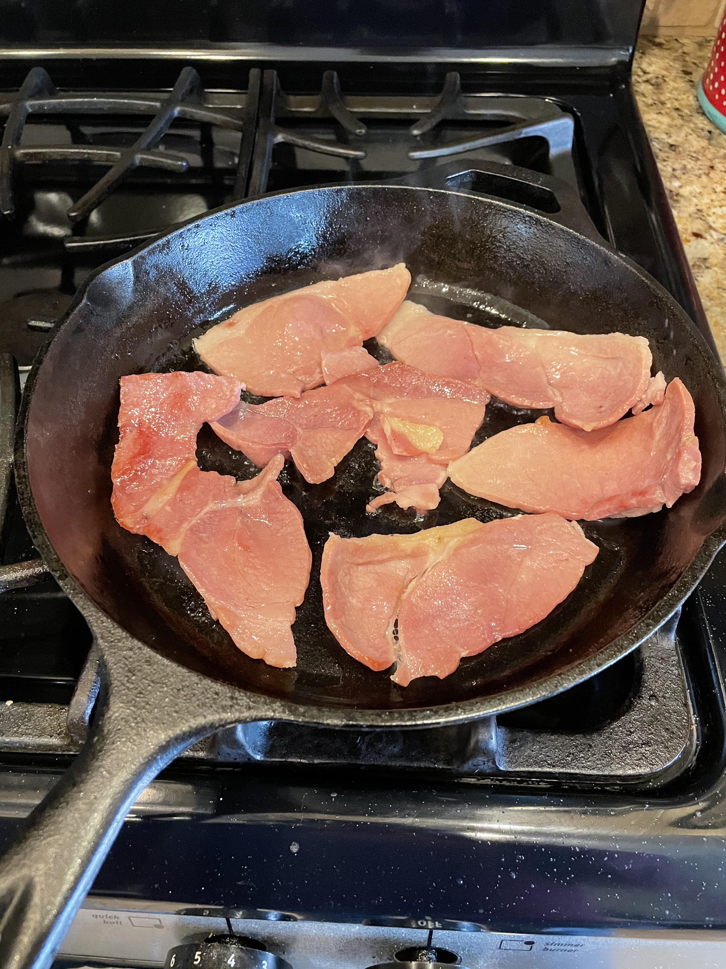 Country ham in a Lodge cast iron skillet (Christmas tradition in my