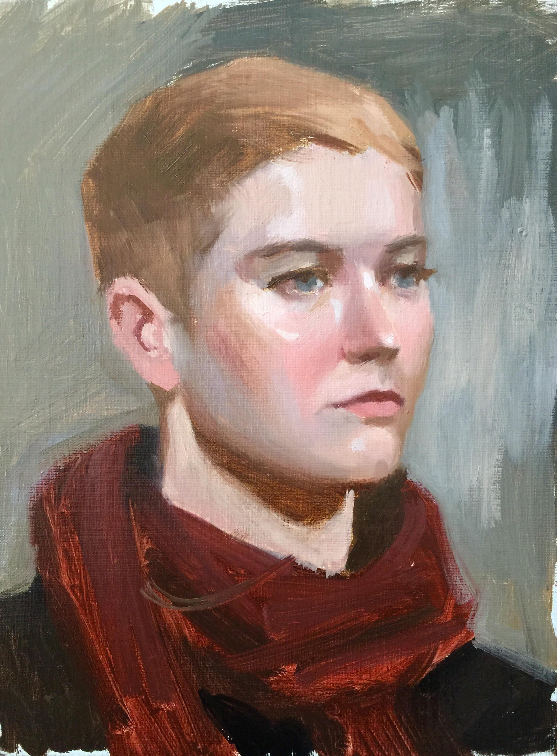 Alla prima portrait sketch, oils, 12 x 9 r/painting