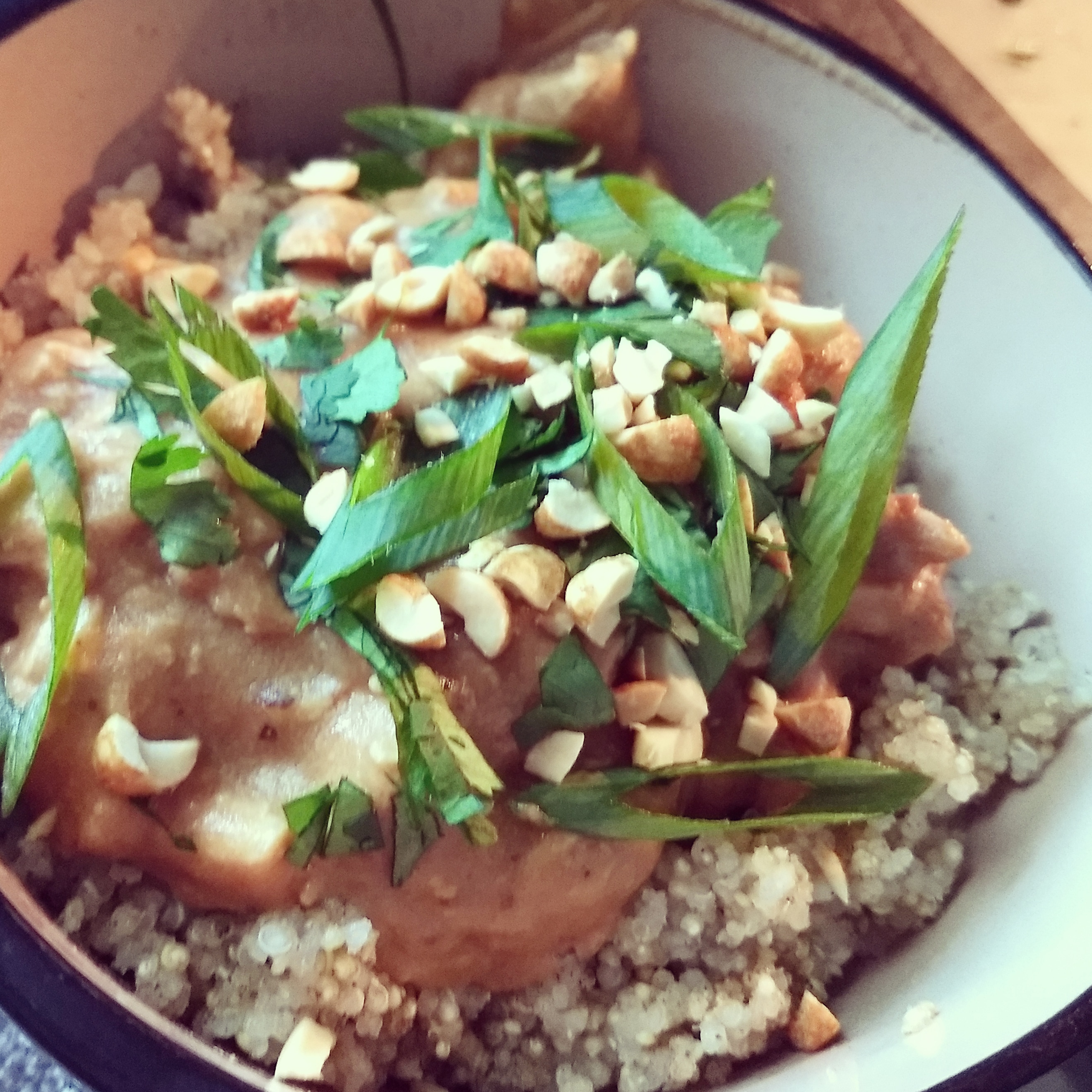 I made Thai Peanut Chicken in the CrockPot! Served over Quinoa. My Own