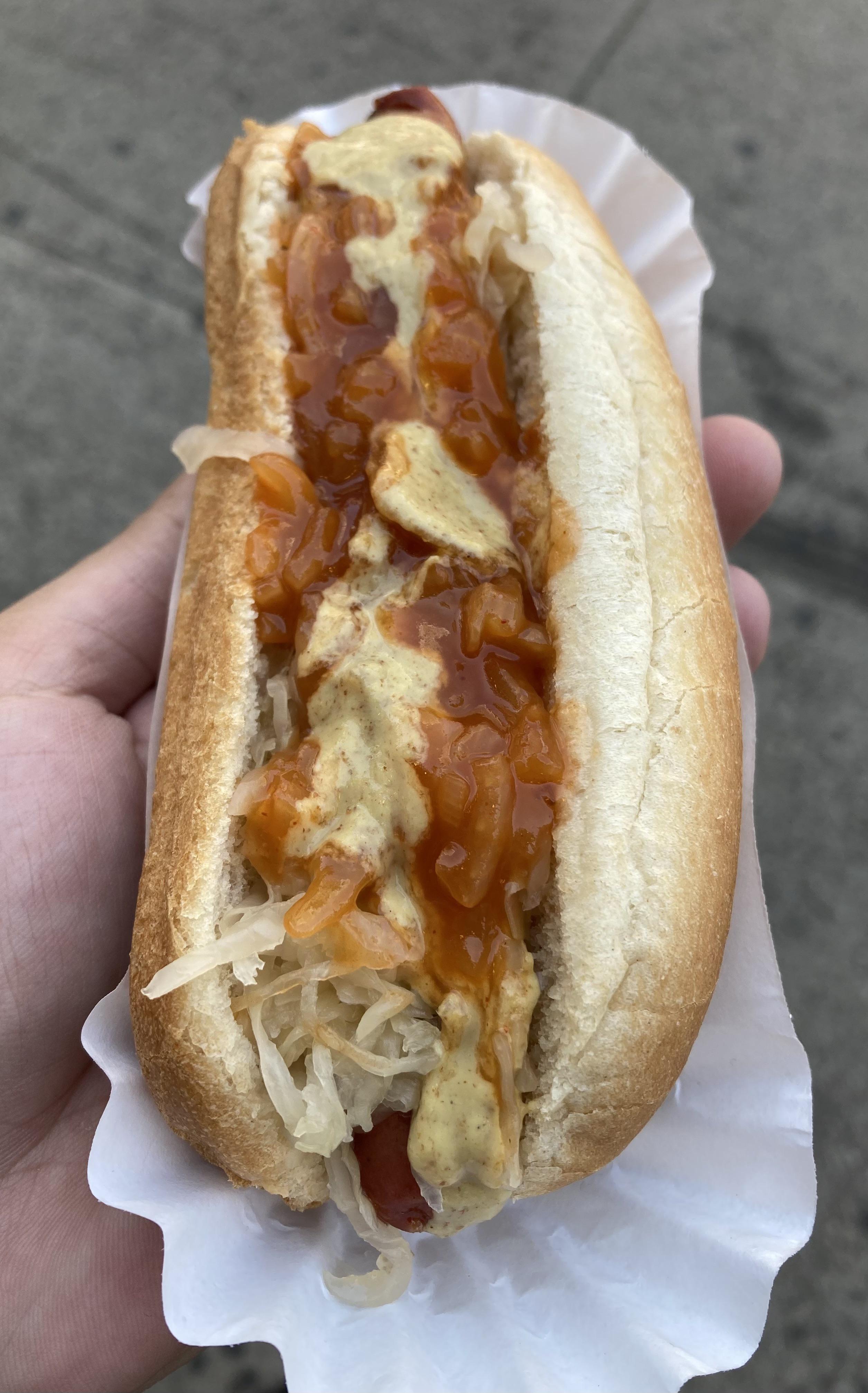Dog with onions, kraut, and mustard from Gray’s Papaya r/FoodNYC