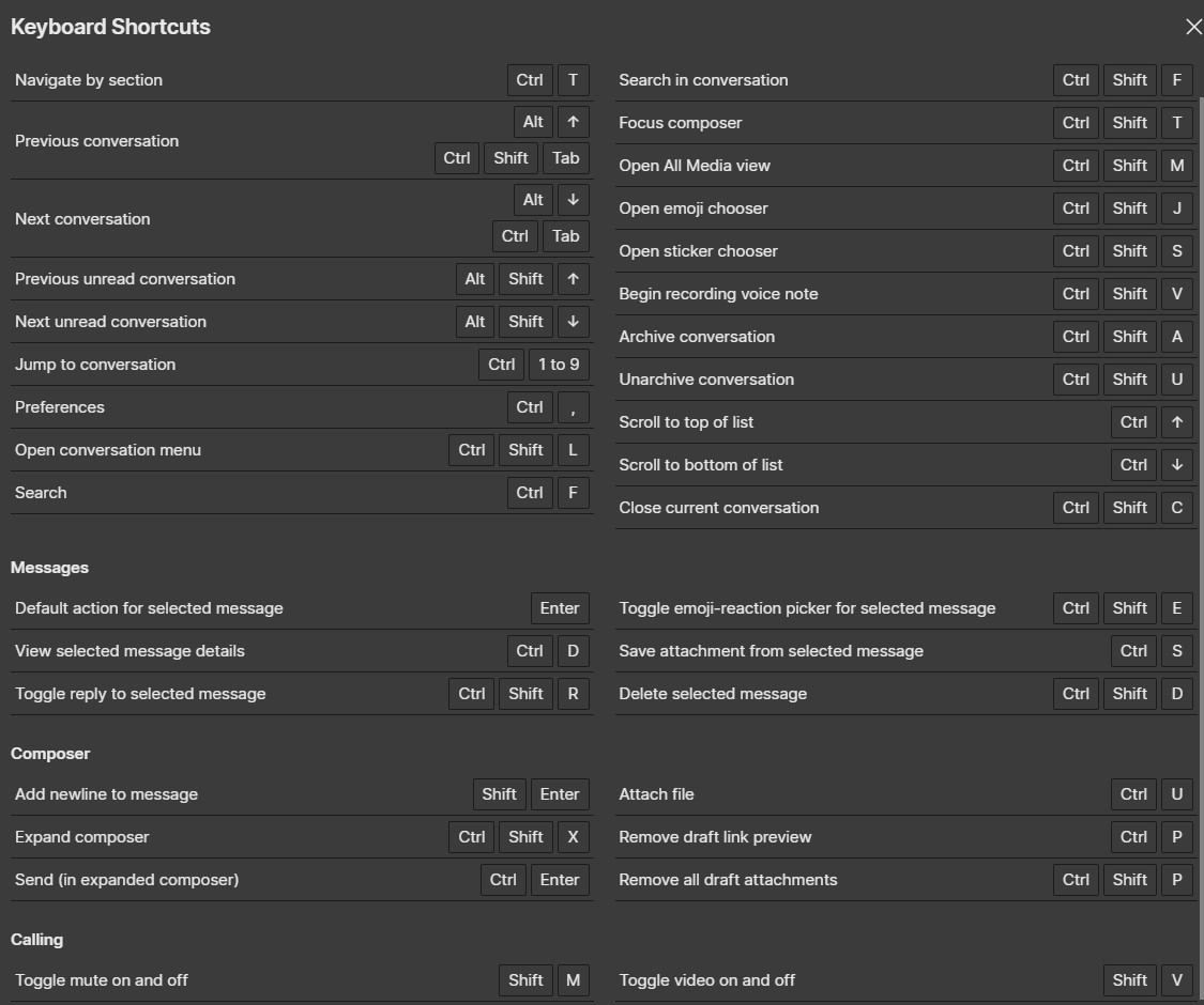 Signal Desktop (windows) keyboard shortcuts r/signal