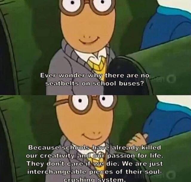 Ever wonder why school buses have no seat belts? r/memes
