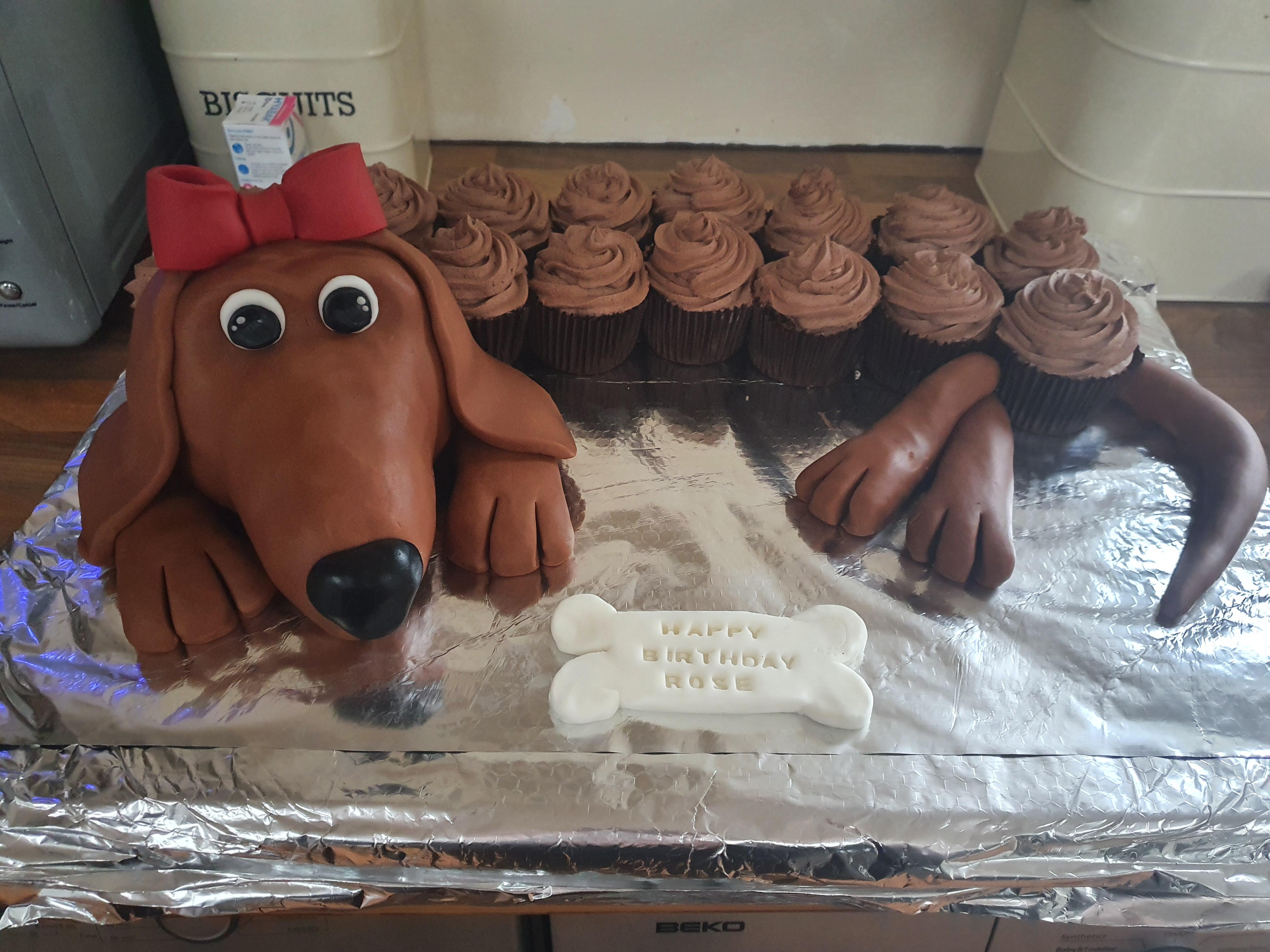 Sausage dog cake for my little girls birthday tomorrow... so so happy I
