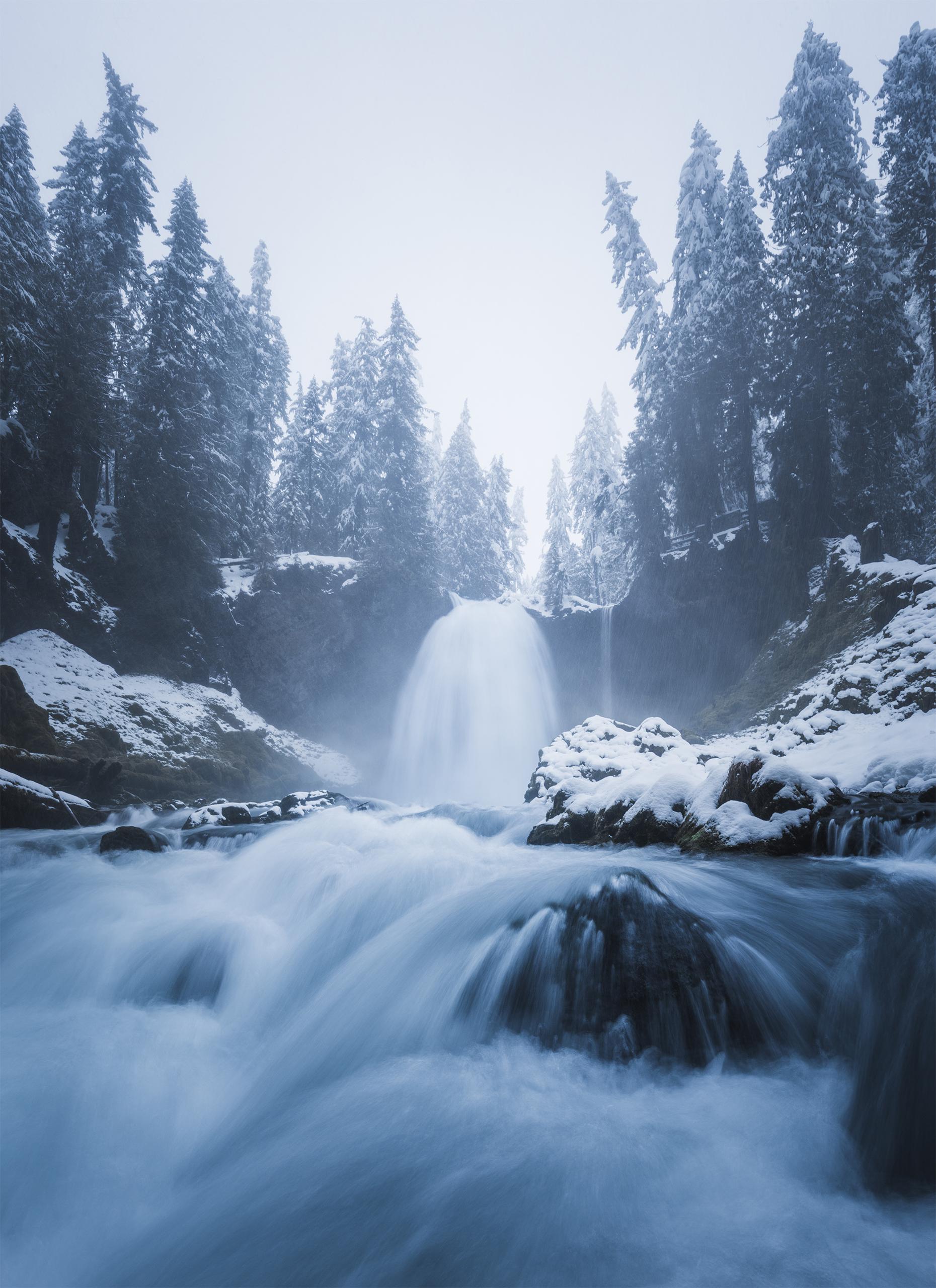 One of Oregon's many beautiful waterfalls. They only get better in Winter! [1860x2560] Nature