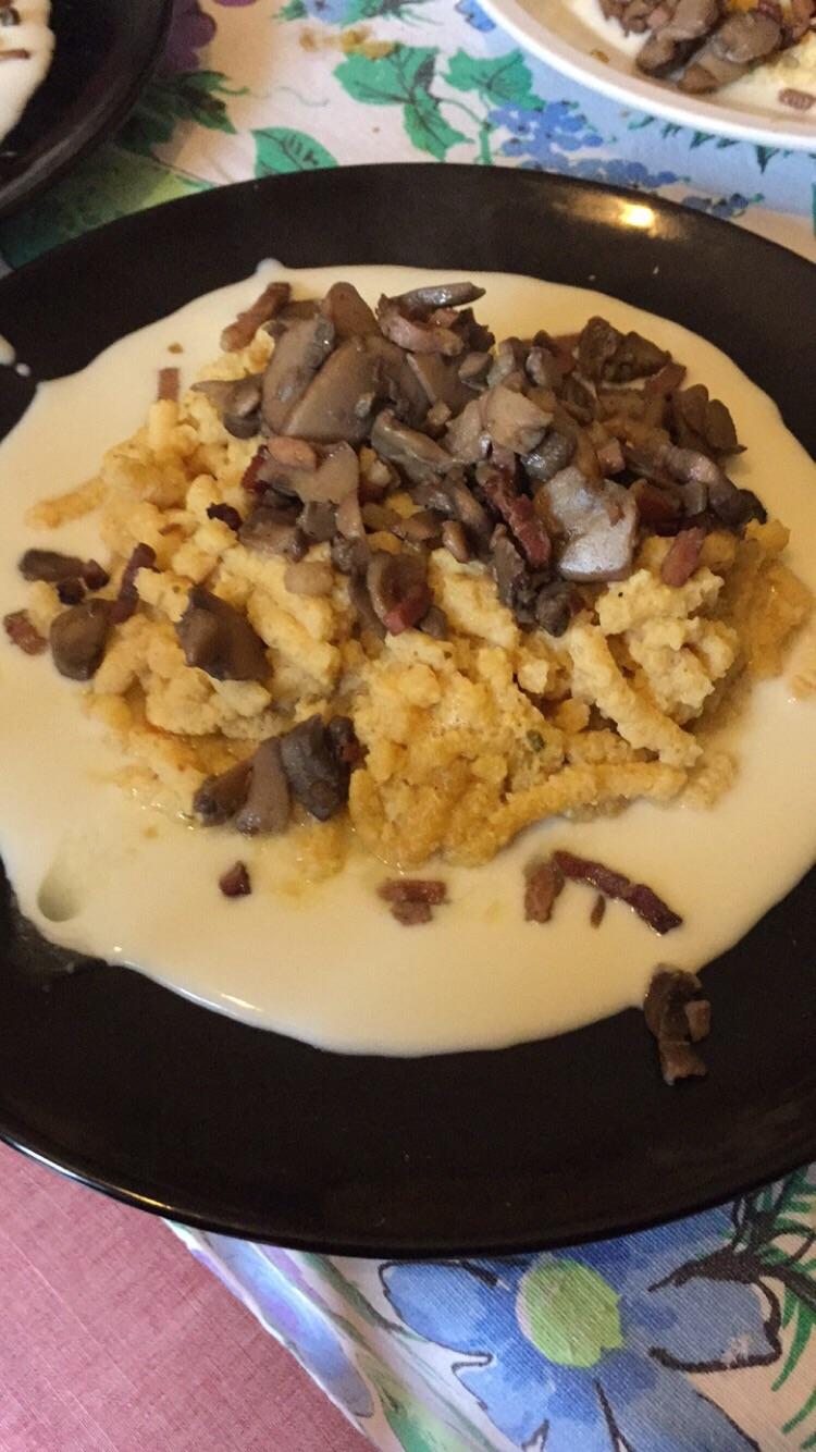 [Homemade] Passatelli with taleggio fondue, mushrooms, and speck. r/food