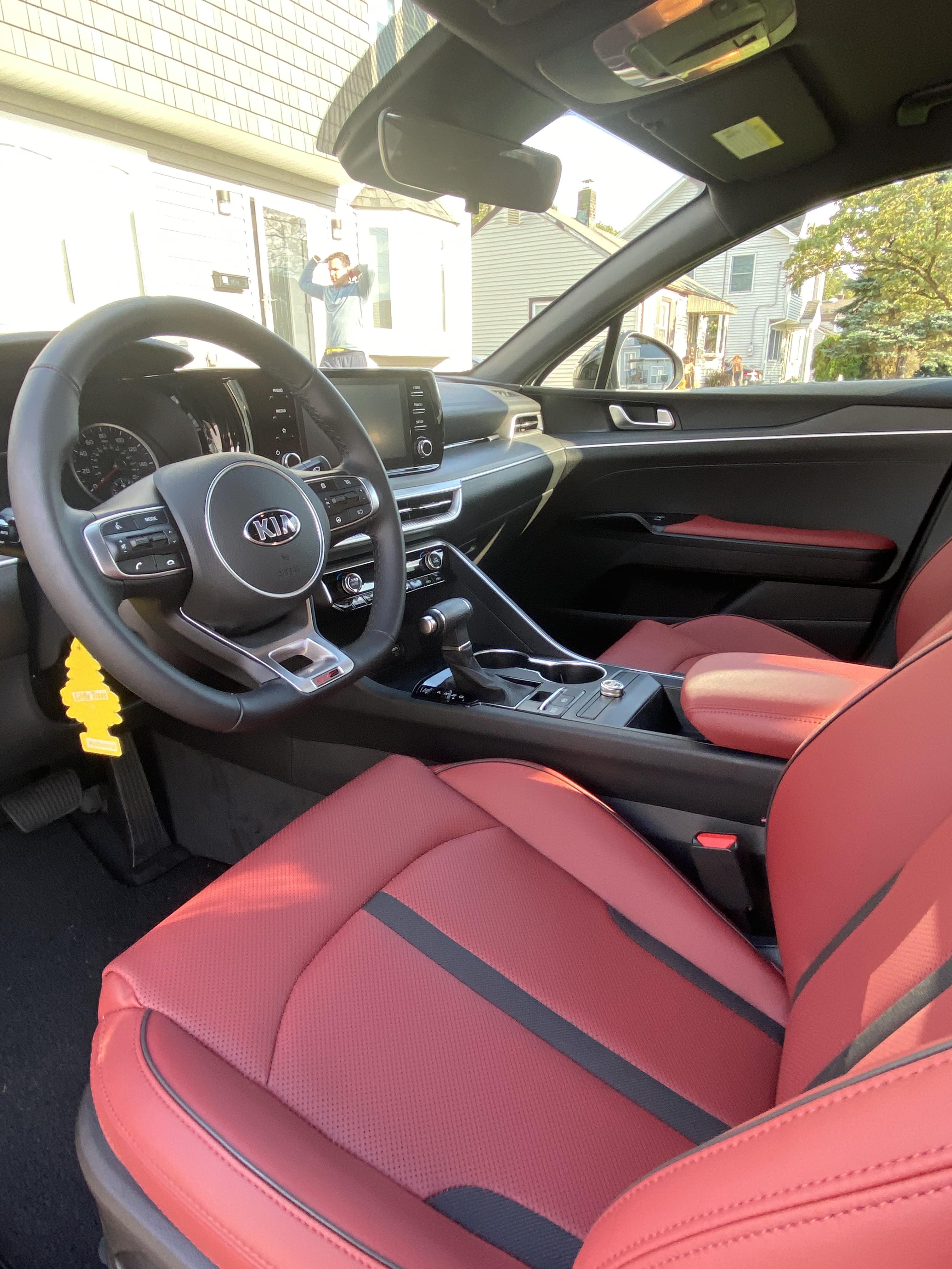 上 2021 kia k5 gt line wolf grey red interior 1260772021 kia k5 gt line