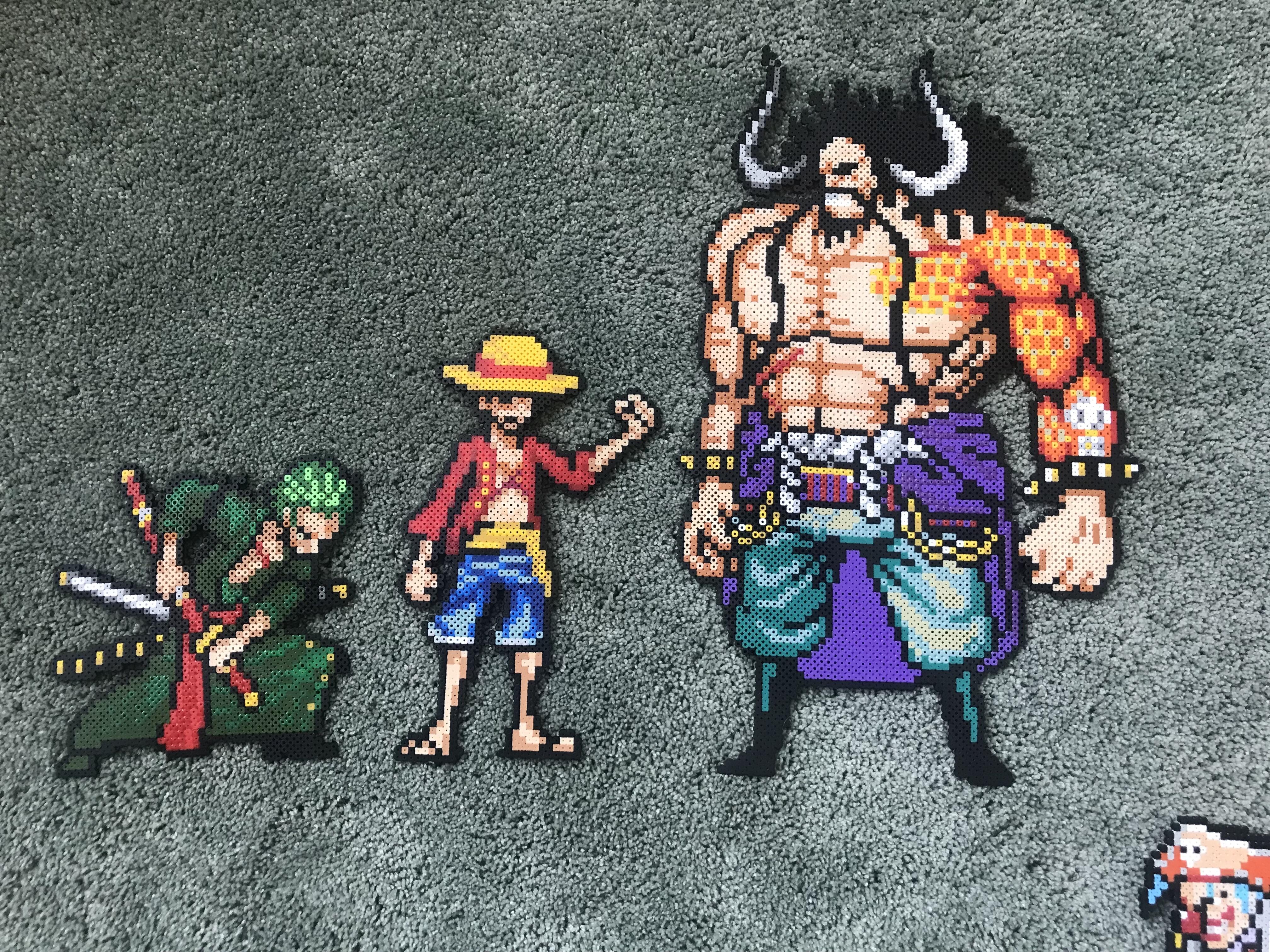 Kaidou,Luffy and Zoro made of perler beads 🏻 hope you like it 😁 r
