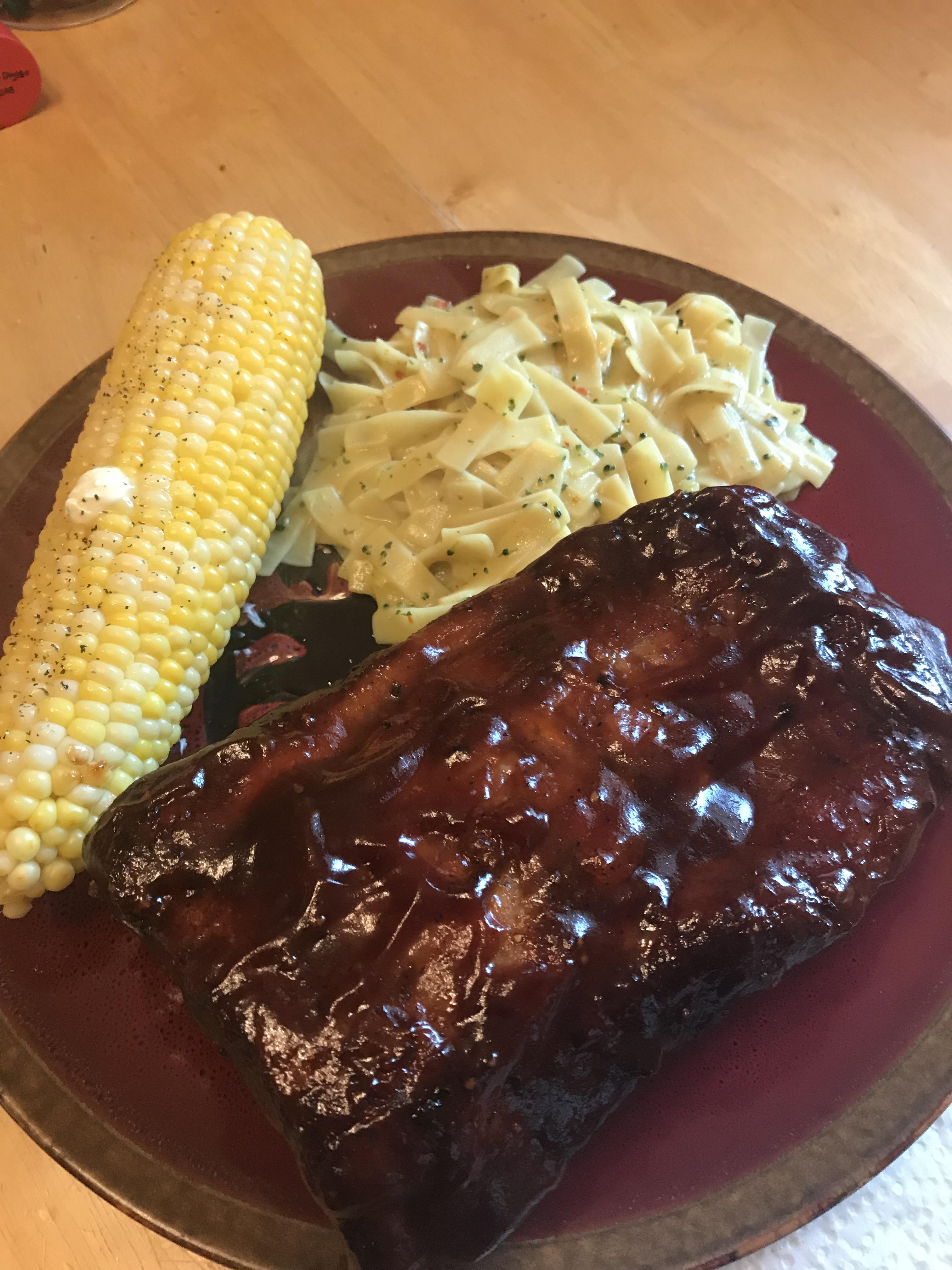 Ribs, corn and noodles for my husband r/tonightsdinner