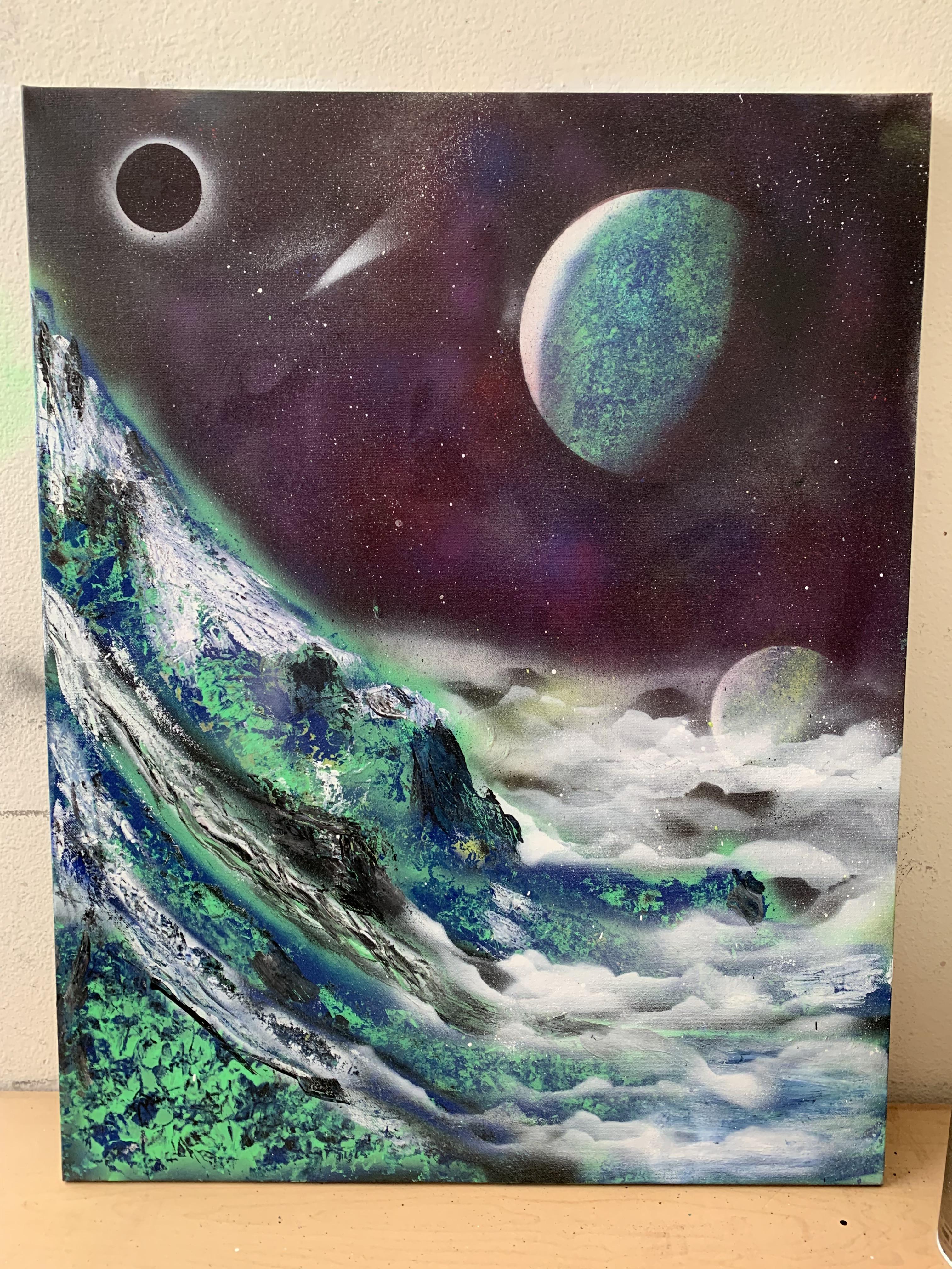 Cosmo summit, spray paint on canvas, 22x28 r/Art
