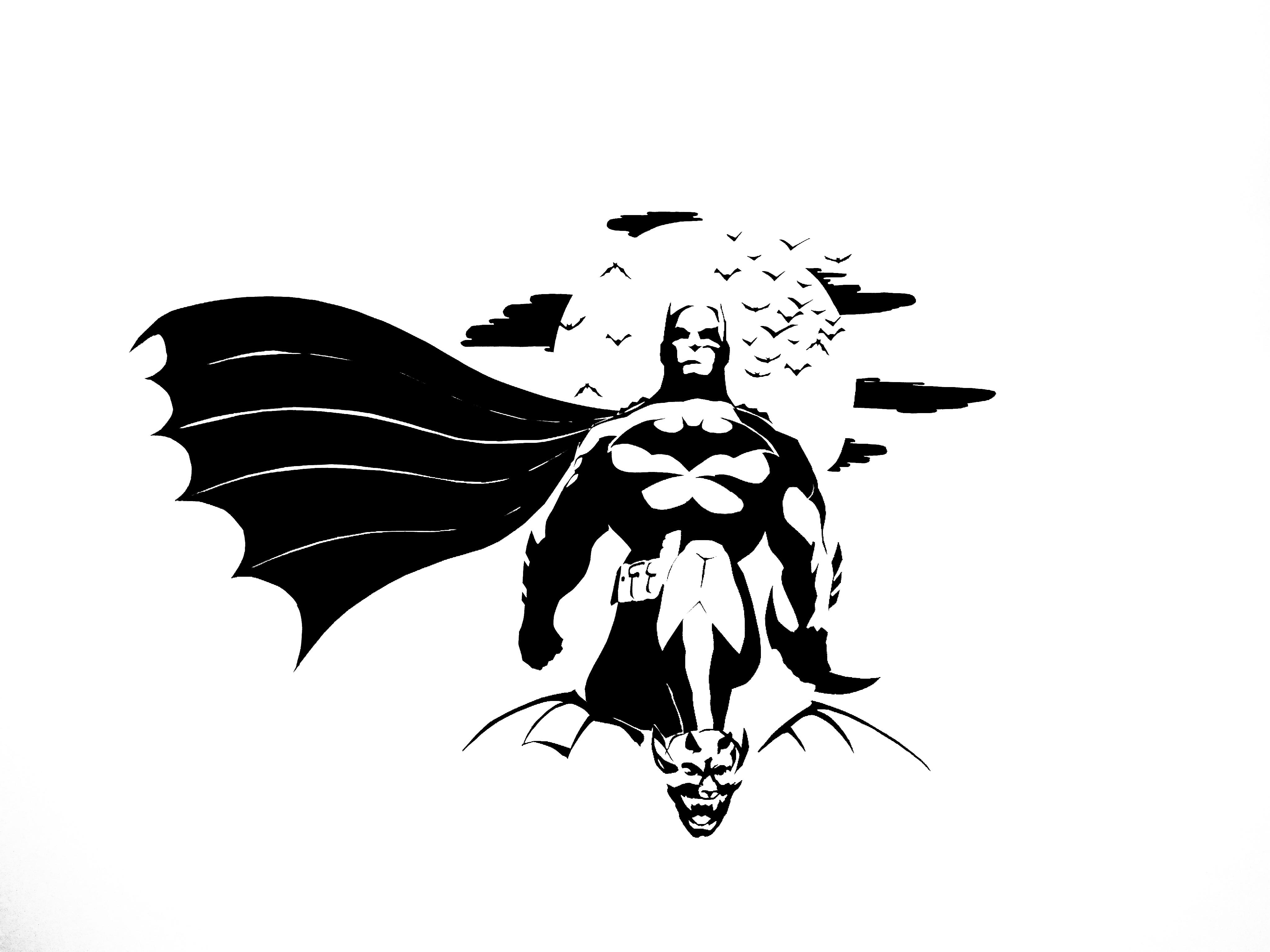 Batman wall art I made by cutting shapes on black chart paper and sticking on my white wall r/DCAU